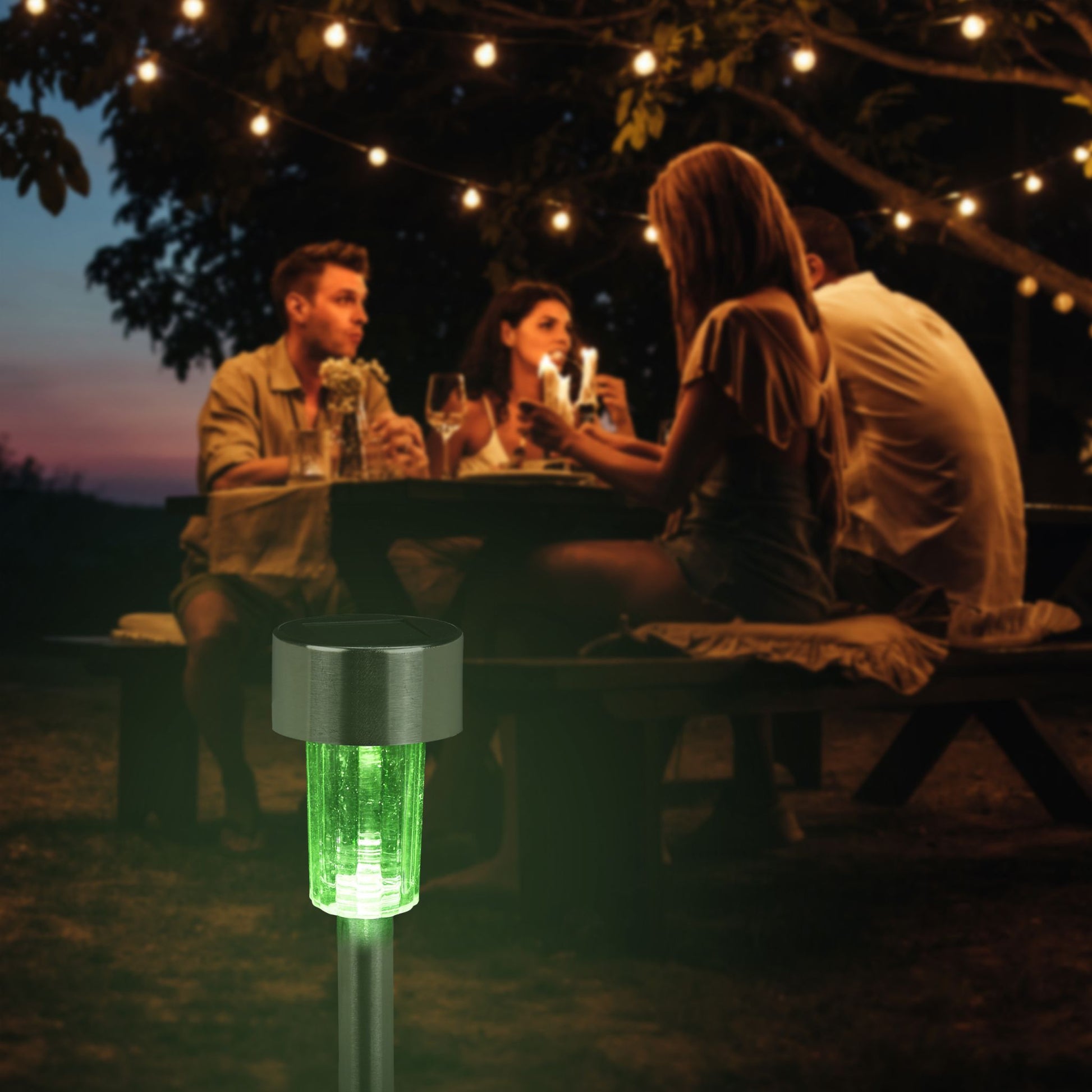 LED Solarleuchte 10er-Set Grün-Schwarz-Silber von Relaxdays