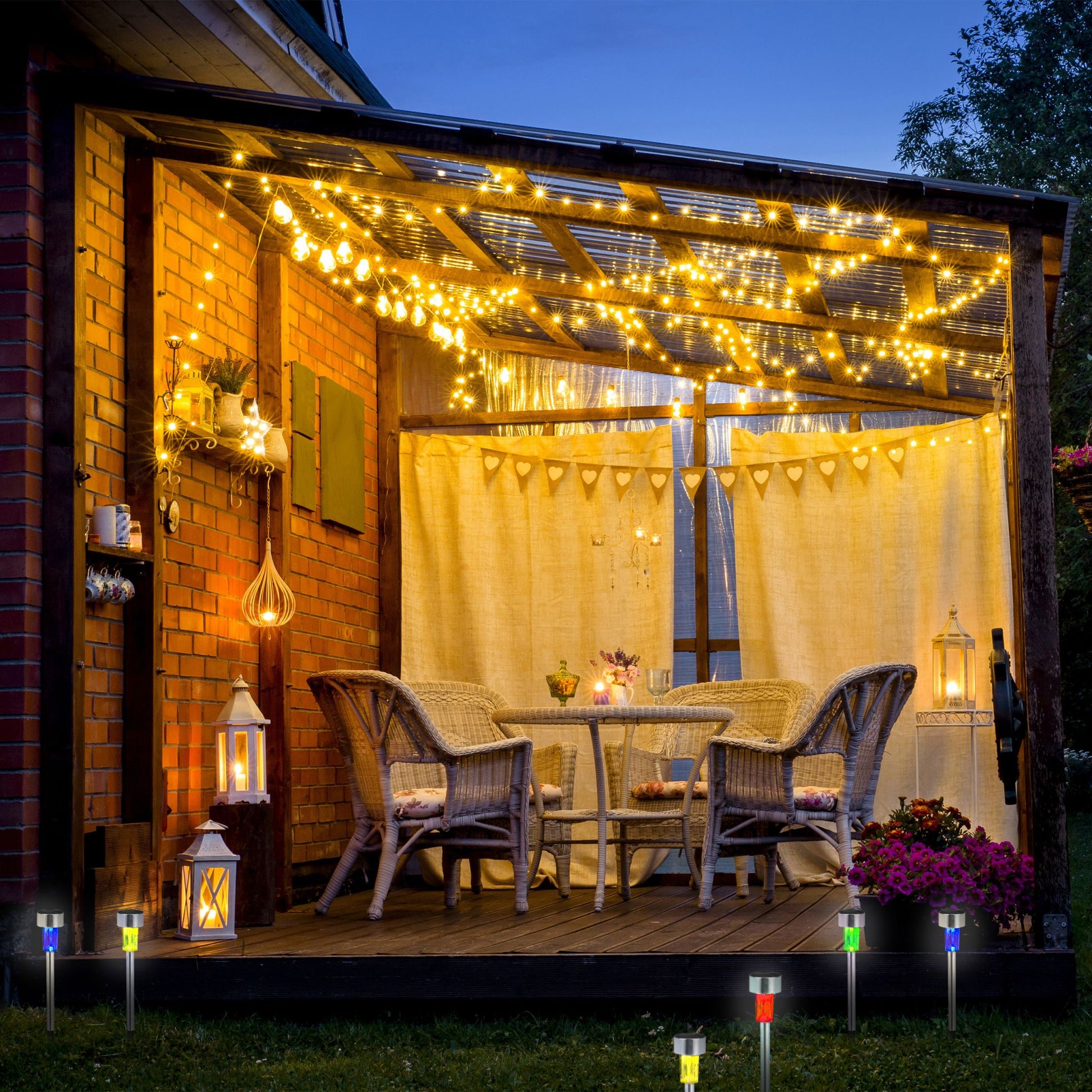 LED Solarleuchte 10er-Set Grün-Schwarz-Silber von Relaxdays