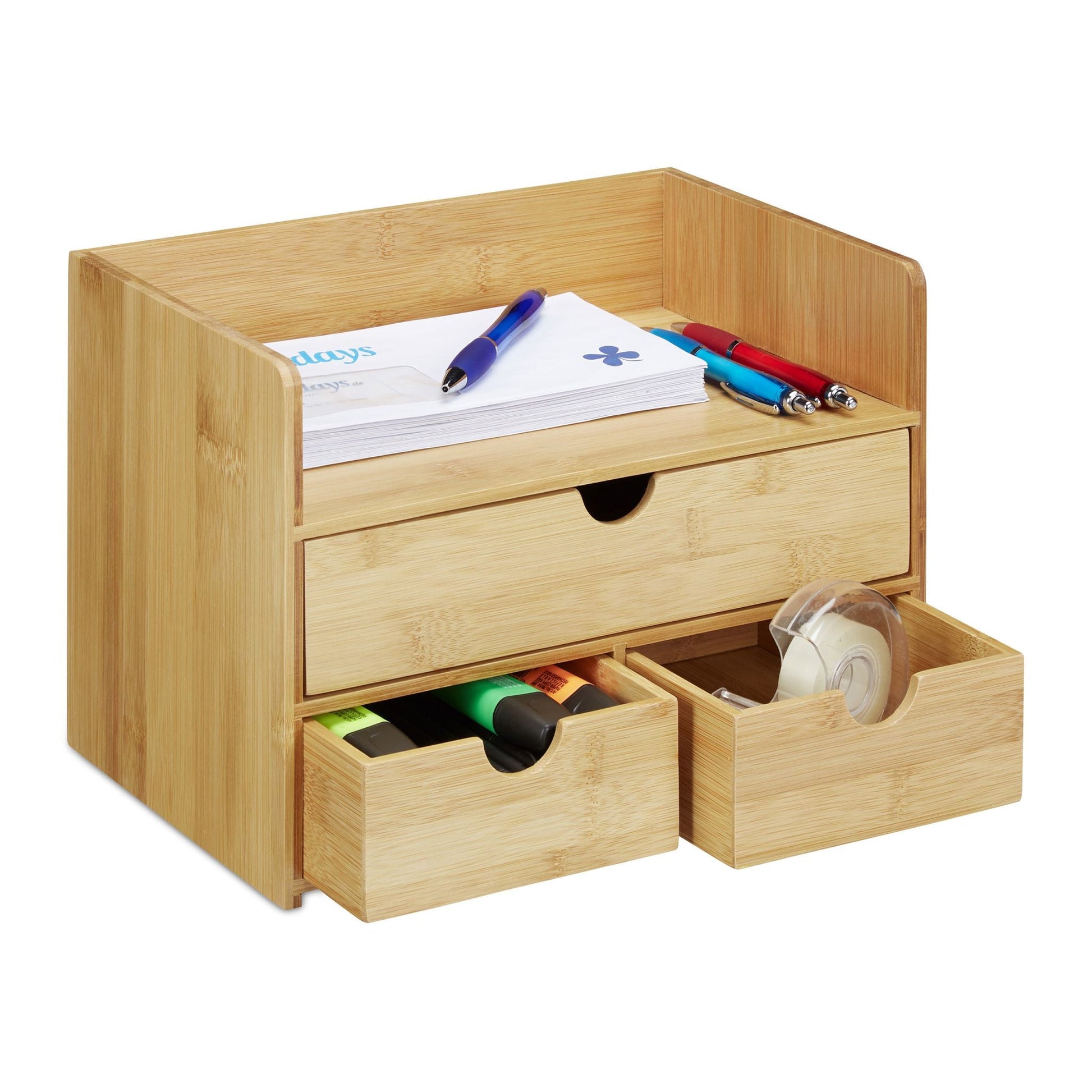 Schreibtisch Organizer Schubladen Bambus Hellbraun von Relaxdays