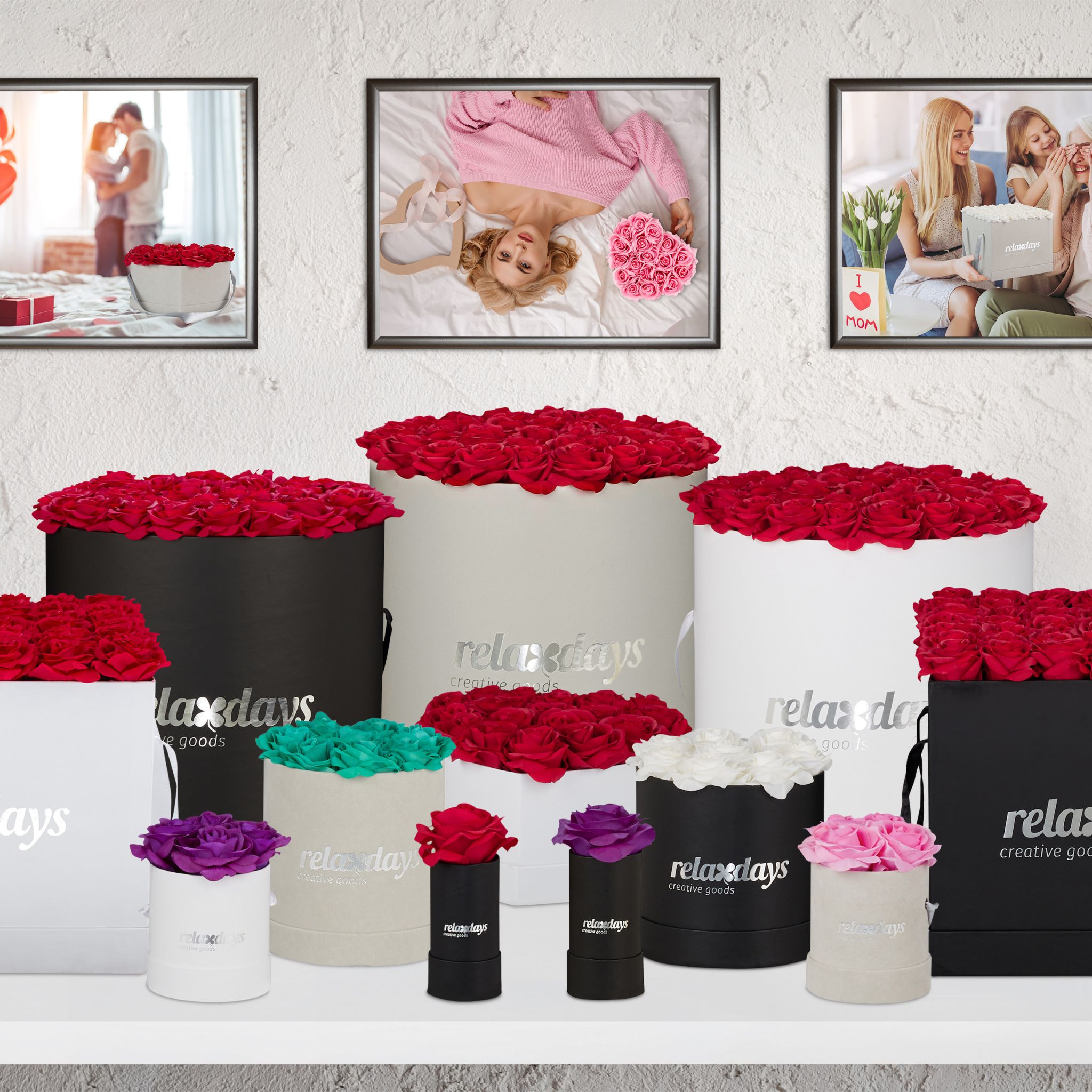 Rosenbox Herz 18 Rosen Rot-Schwarz von Relaxdays