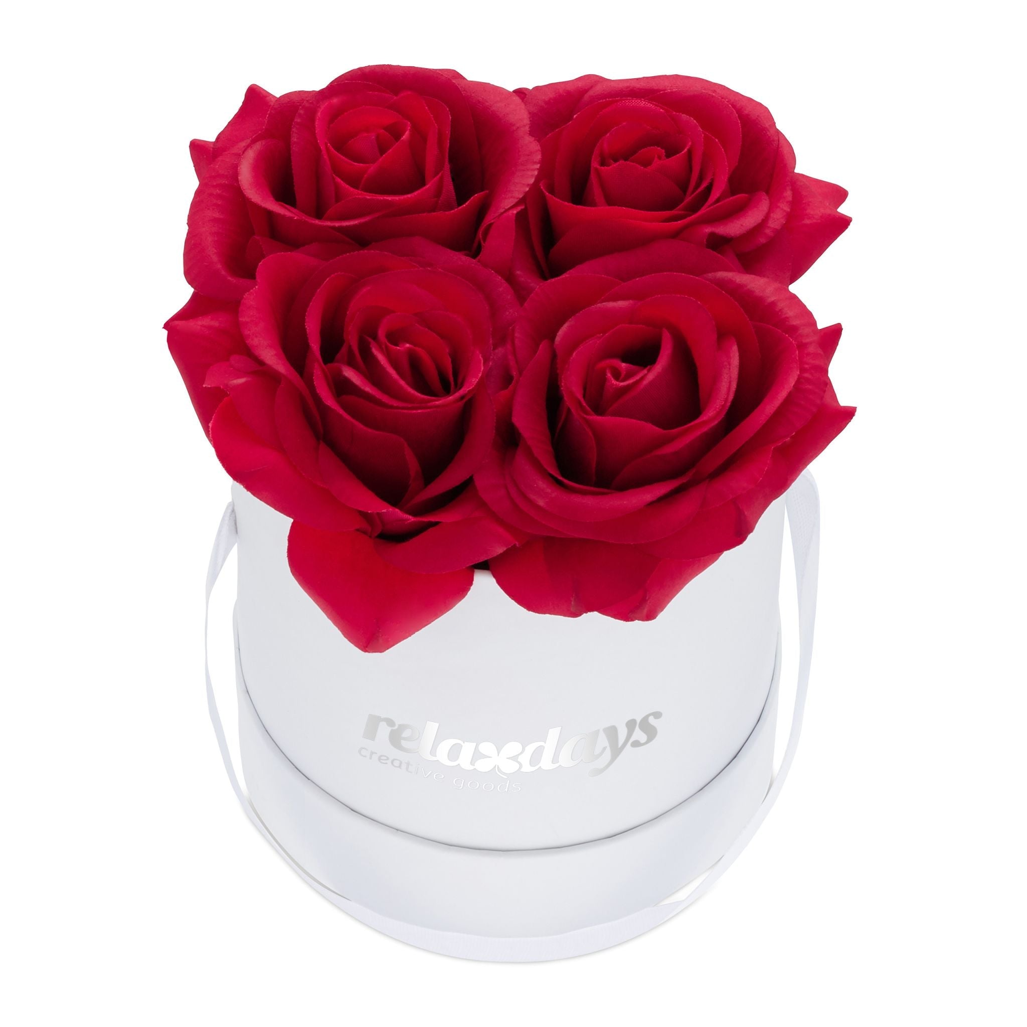 Rosenbox rund 4 Rosen Weiss-Rot von Relaxdays
