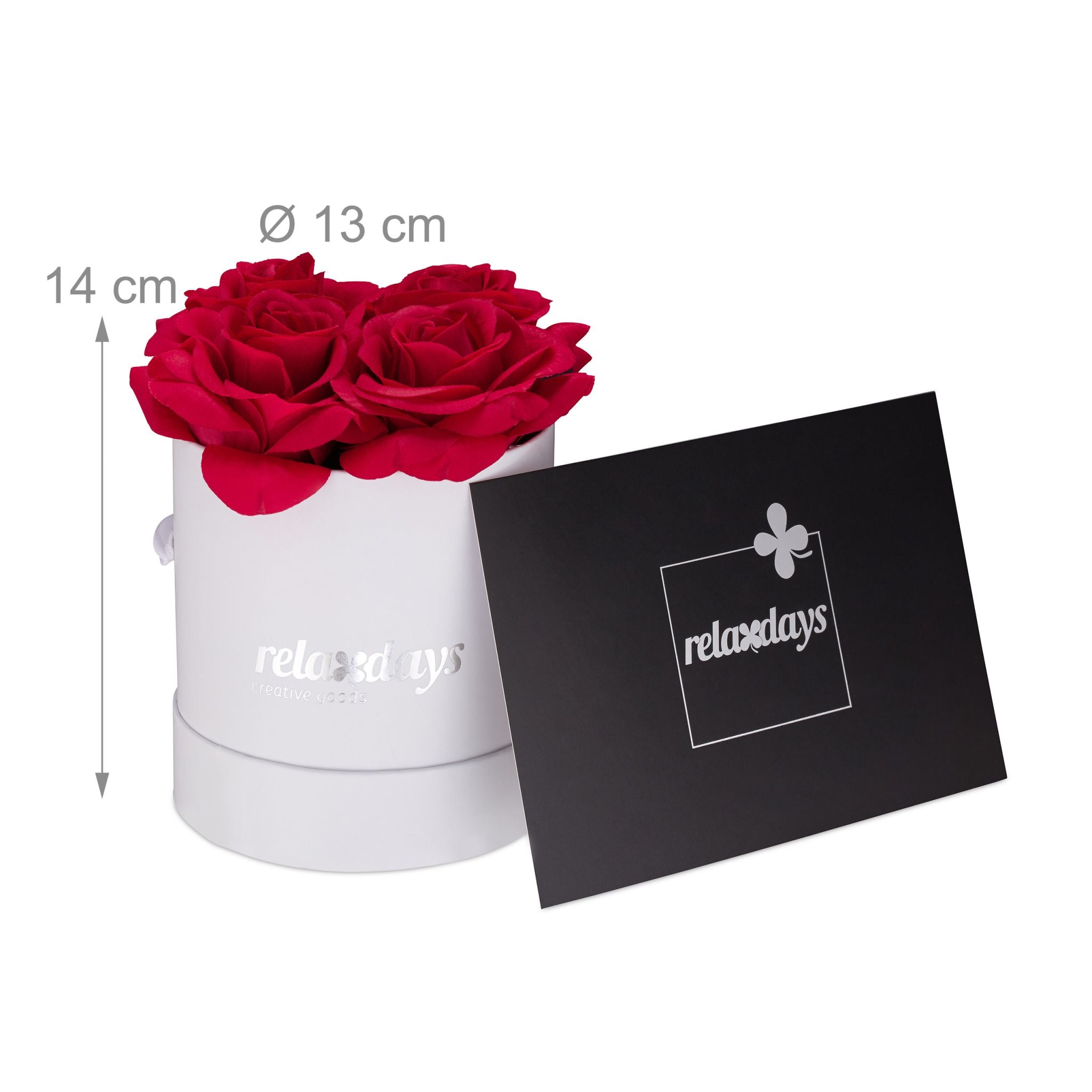 Rosenbox rund 4 Rosen Weiss-Rot von Relaxdays
