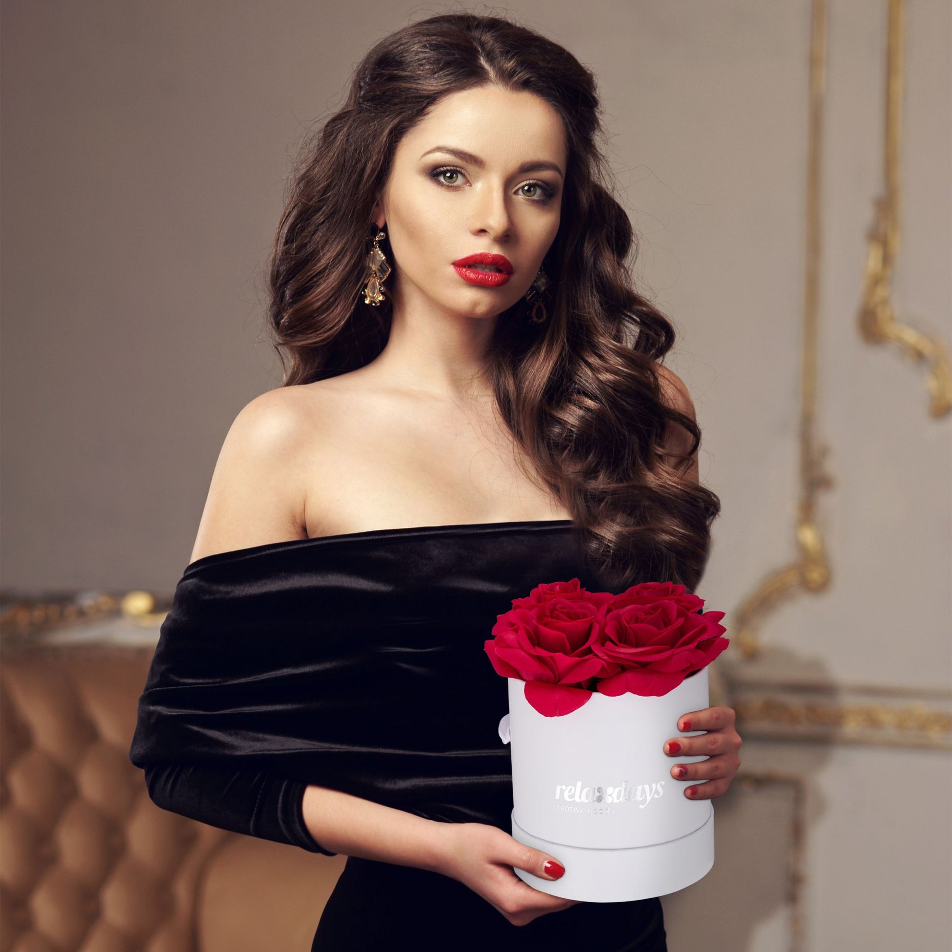 Rosenbox rund 4 Rosen Weiss-Rot von Relaxdays