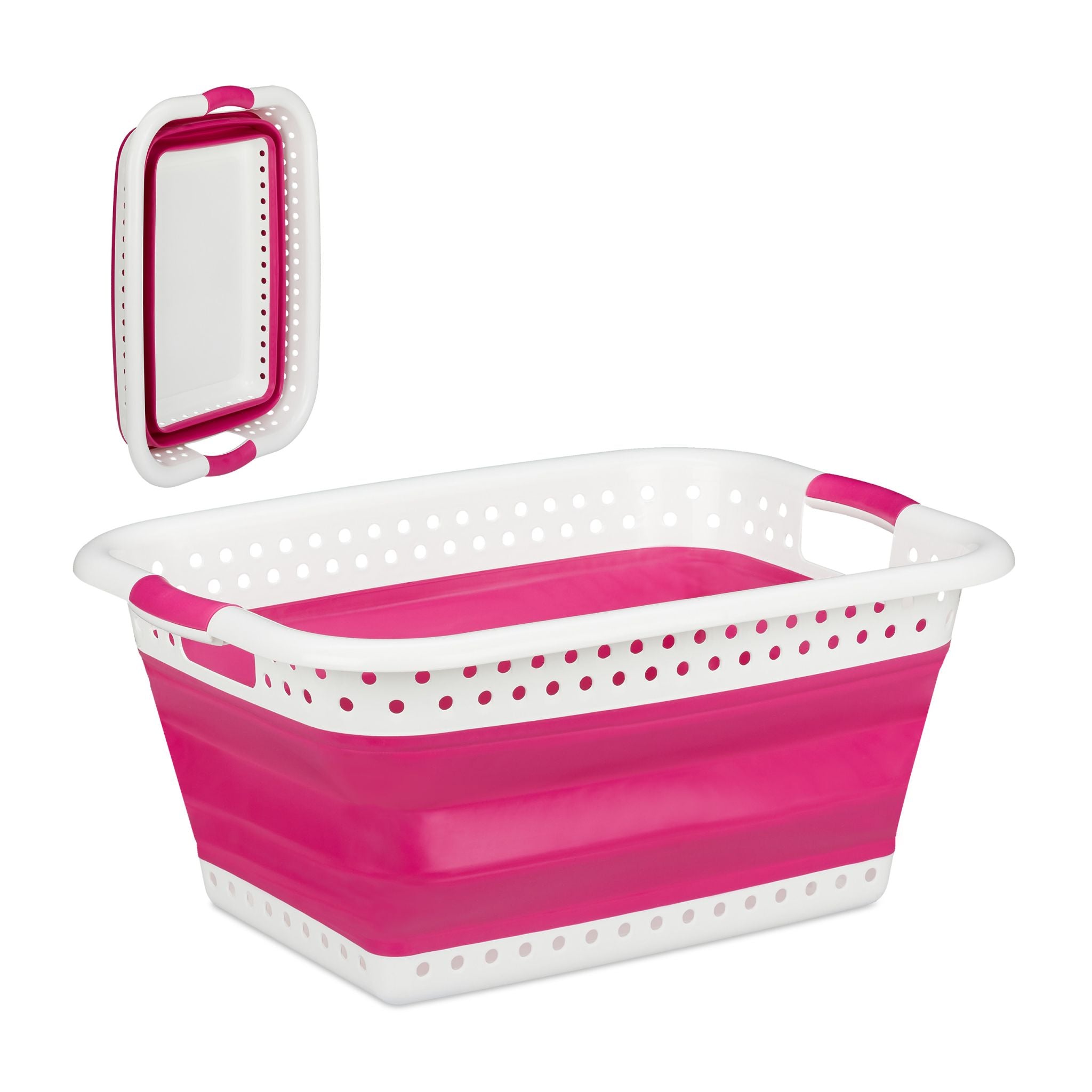 Faltbarer Wäschekorb Weiss-Pink von Relaxdays
