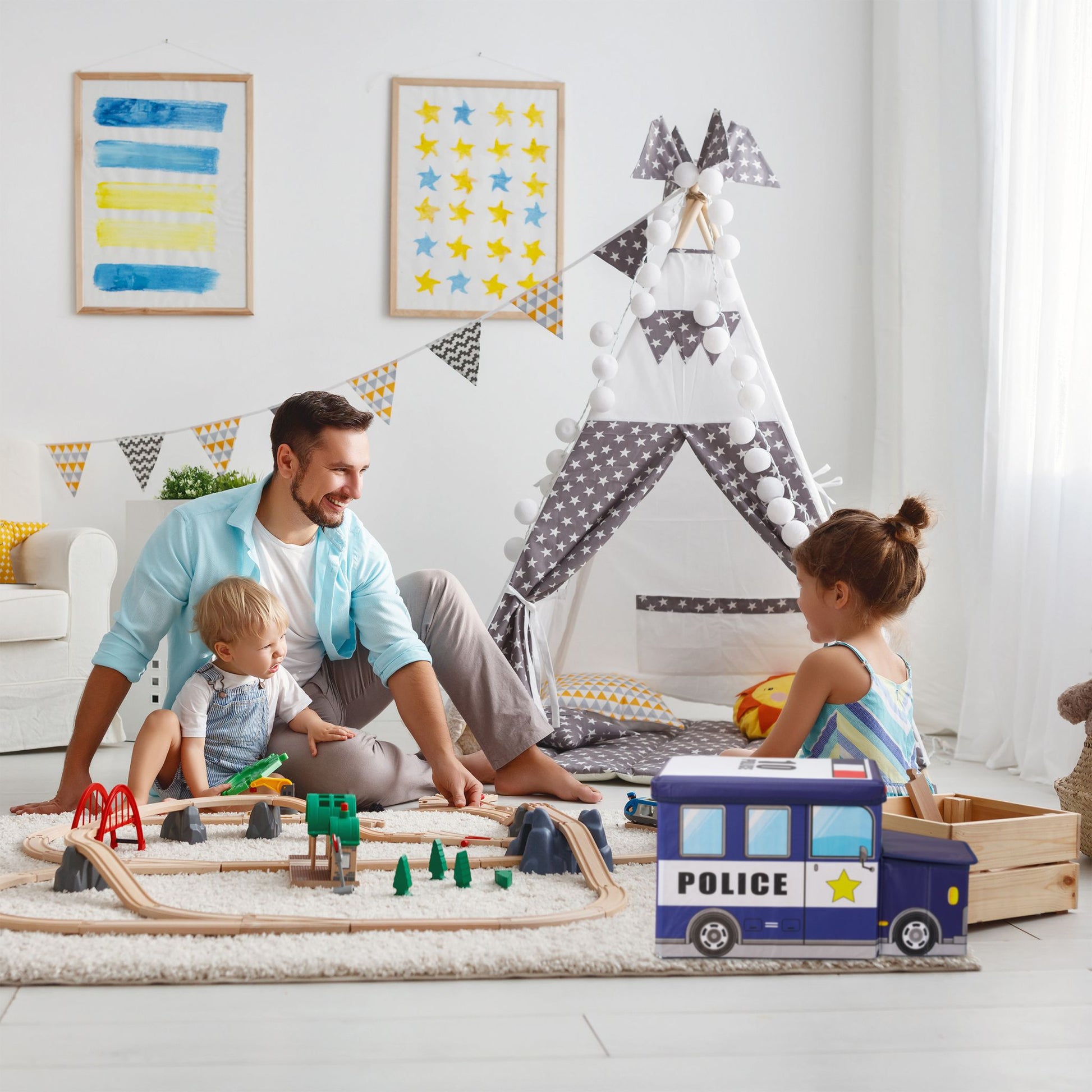 Sitzbox für Kinder Weiss-Dunkelblau von Relaxdays
