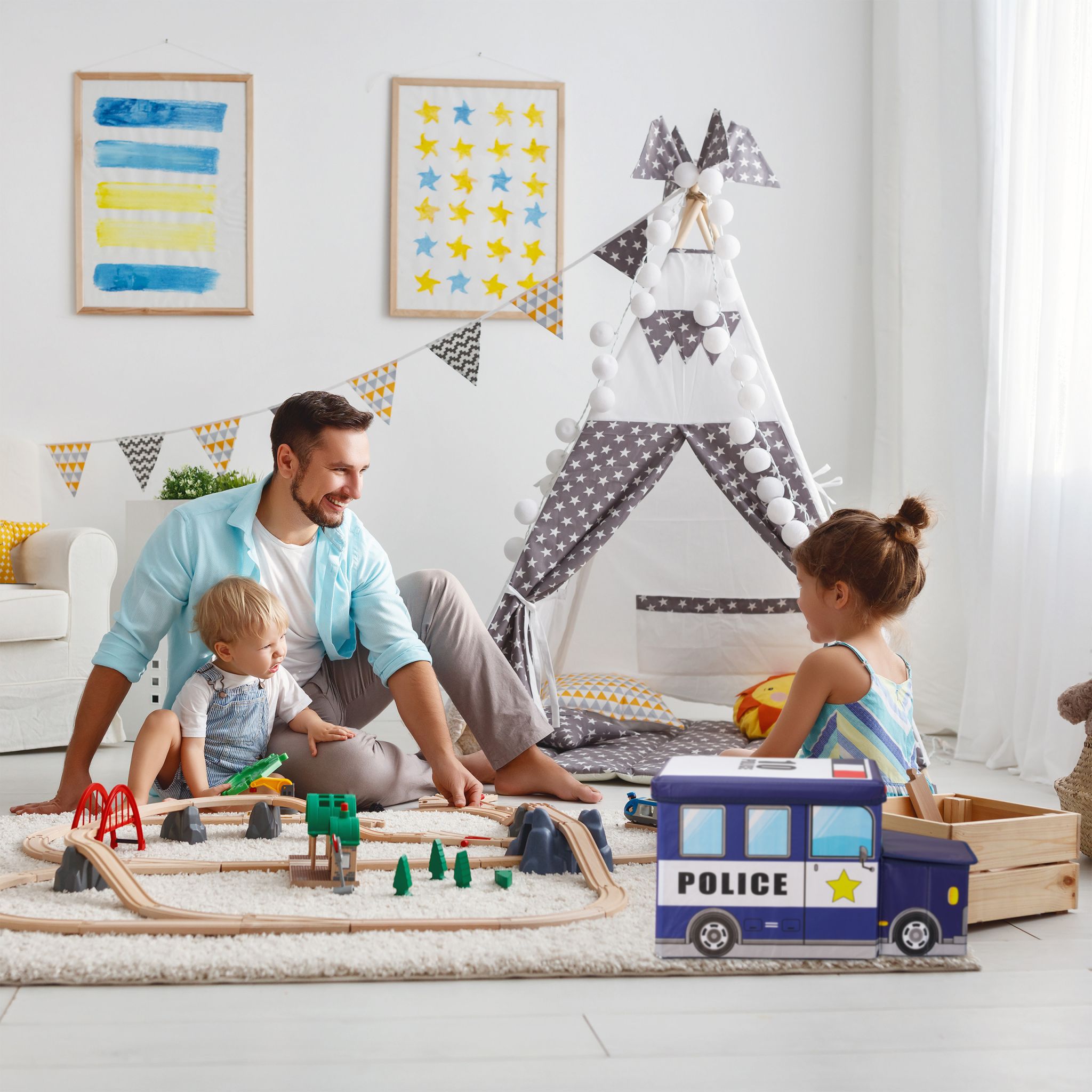 Sitzbox für Kinder Weiss-Dunkelblau von Relaxdays