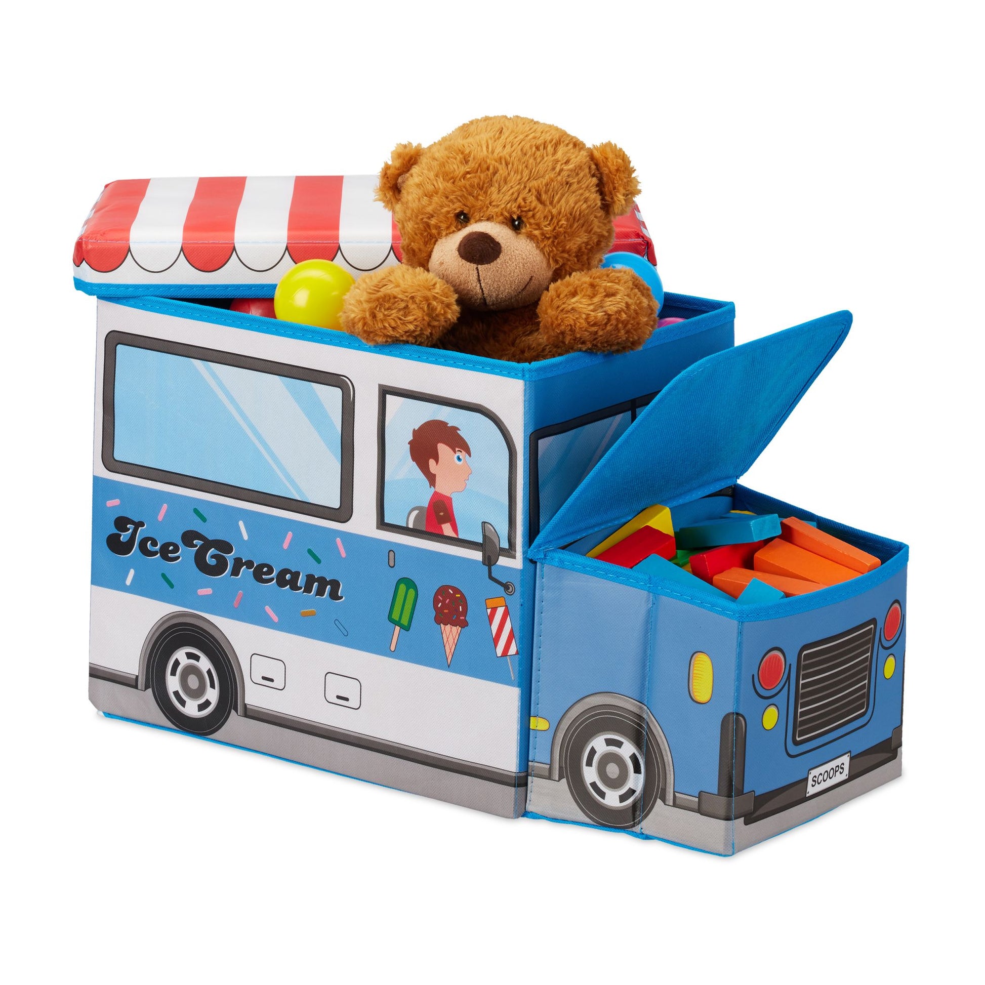 Sitzbox für Kinder Weiss-Hellblau-Rot von Relaxdays