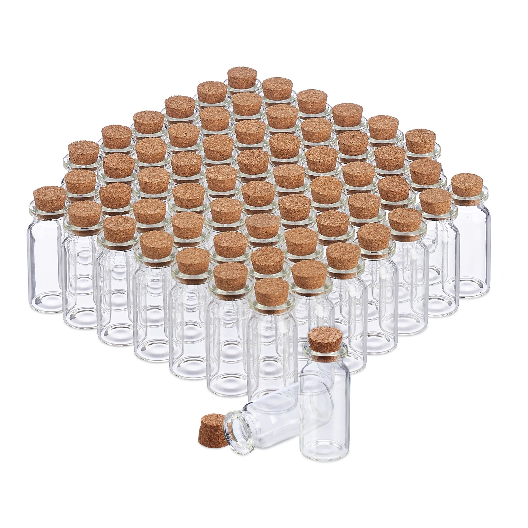 Mini Glasfläschchen mit Korken 60er-Set Braun-Transparent von Relaxdays