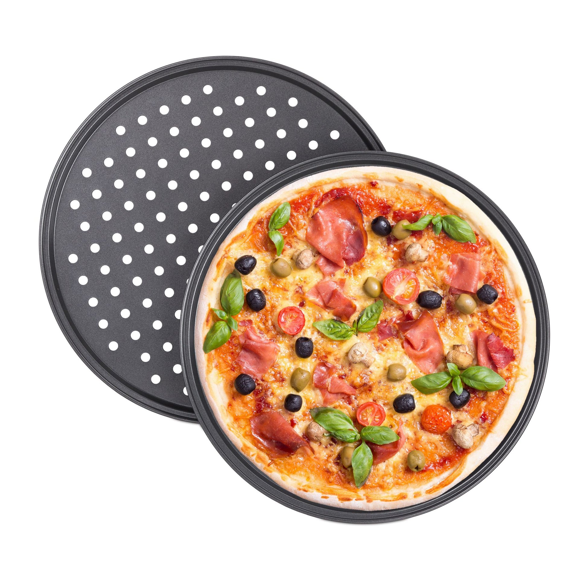 Pizzablech rund 2er-Set Anthrazit von Relaxdays