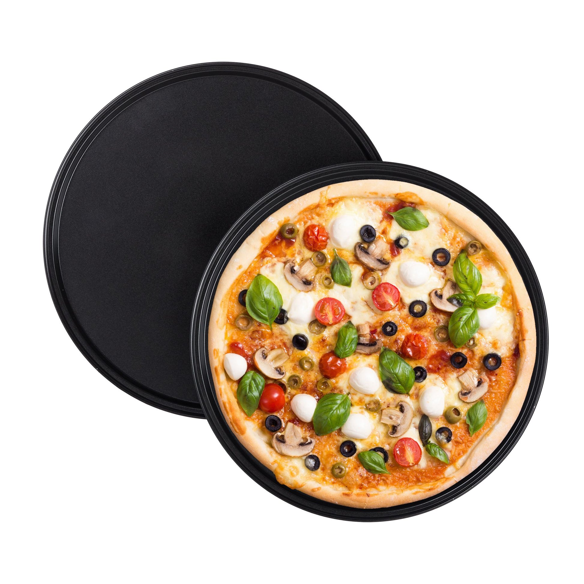 Pizzablech rund 2er-Set Schwarz von Relaxdays