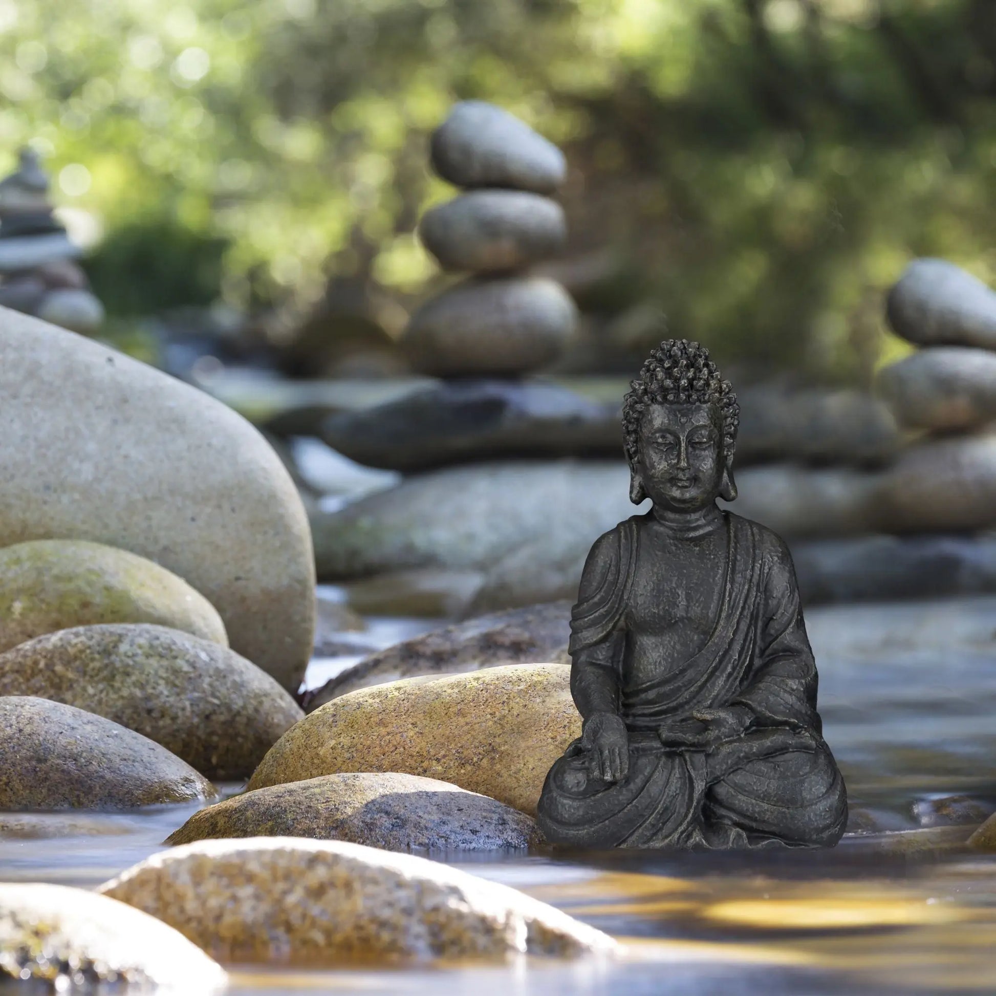 Buddha Figur sitzend 18cm Anthrazit von Relaxdays