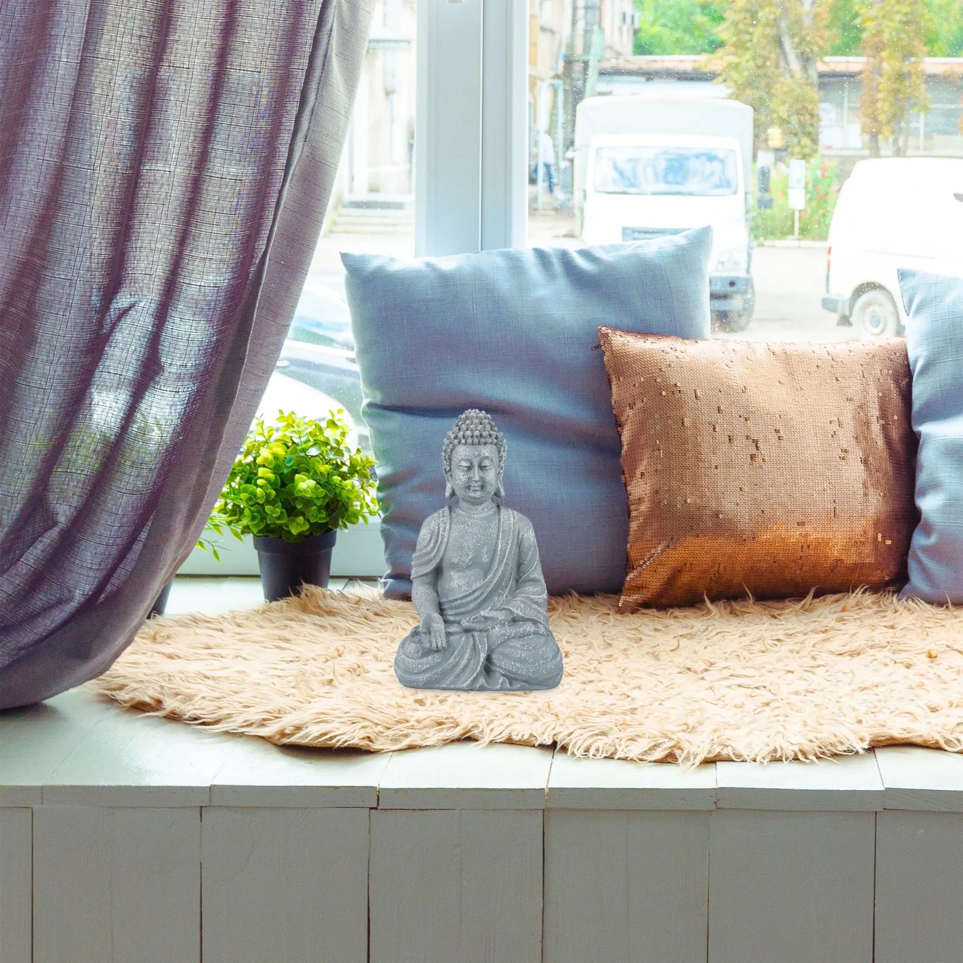 Buddha Figur sitzend 30cm Grau von Relaxdays