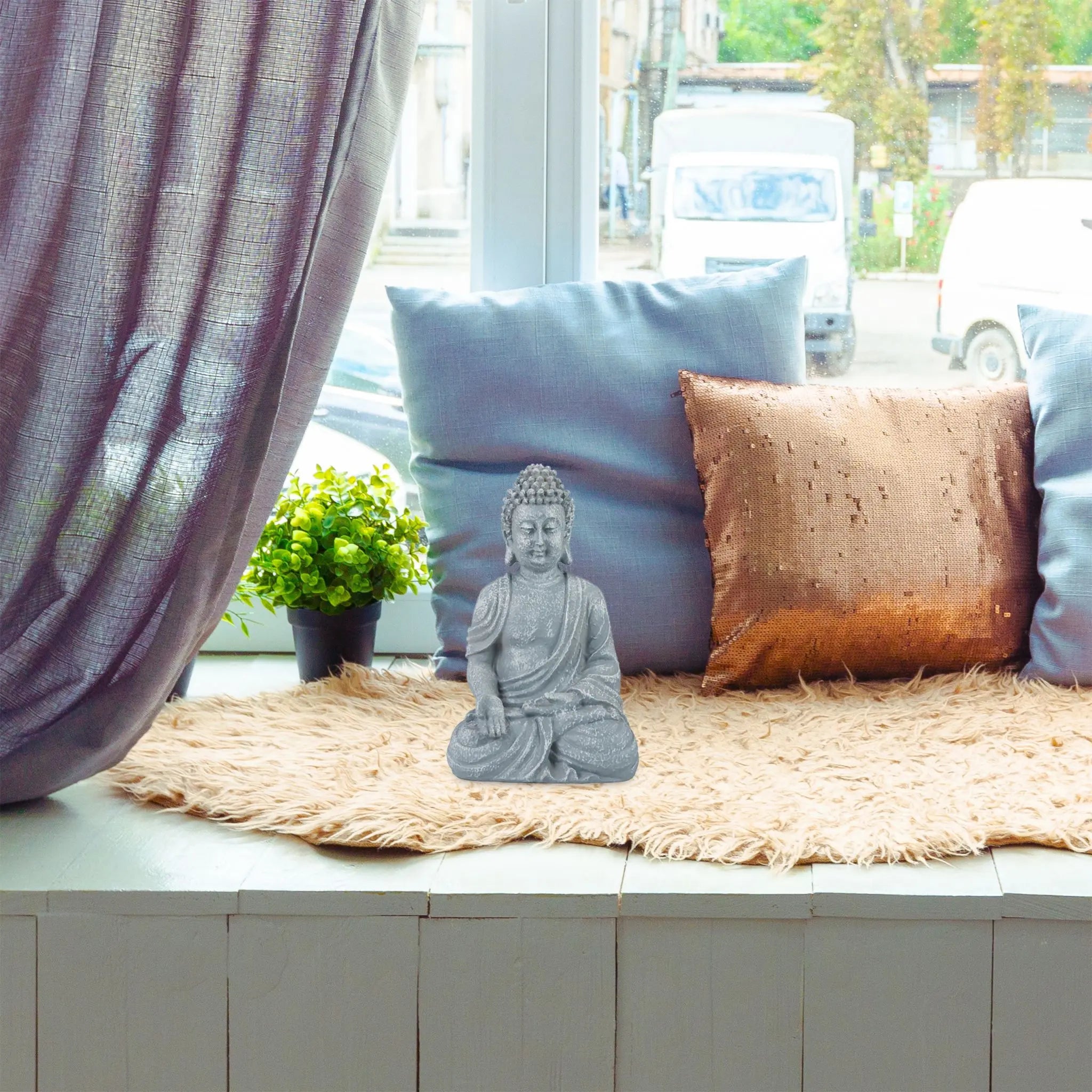 Buddha Figur sitzend 30cm Grau von Relaxdays