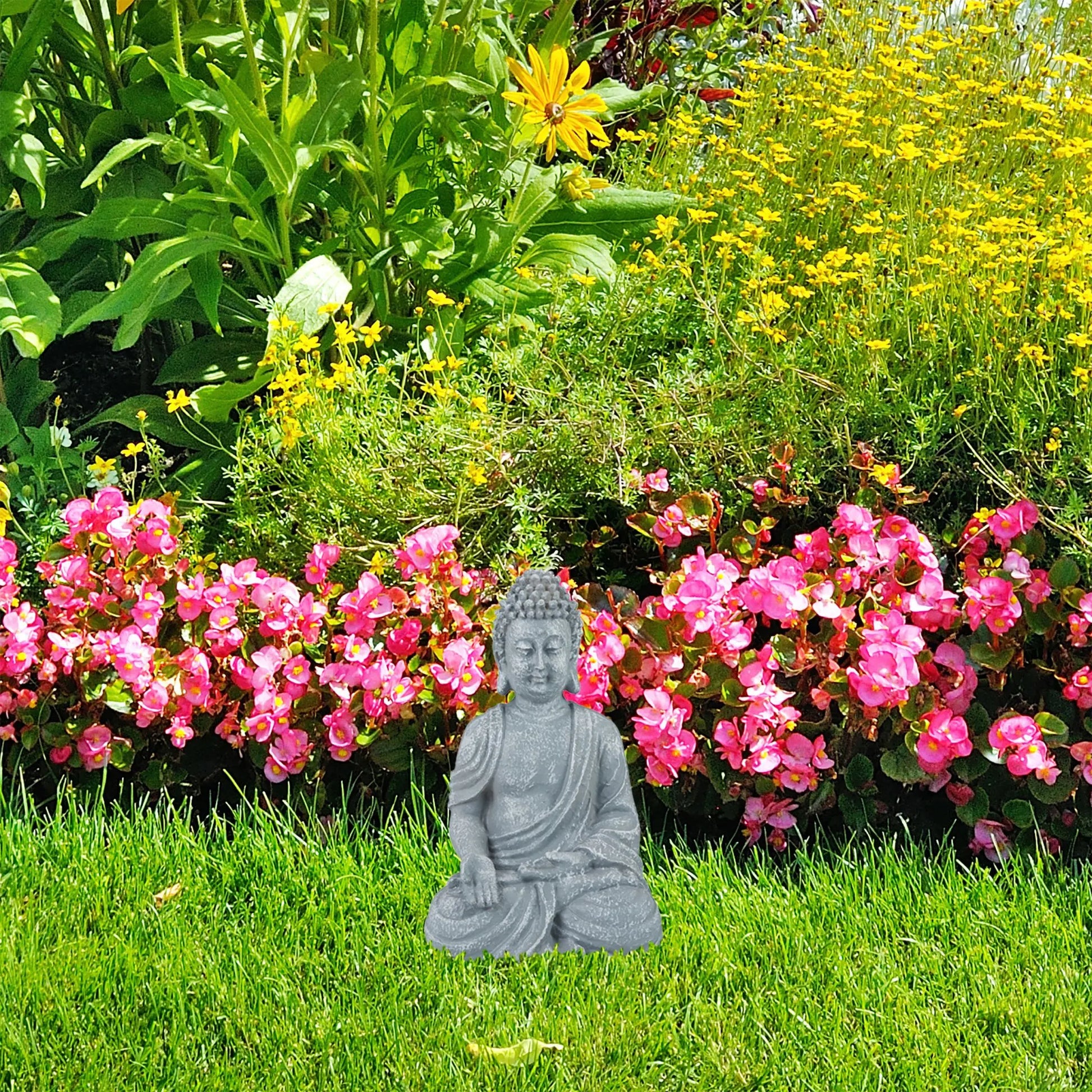 Buddha Figur sitzend 30cm Grau von Relaxdays