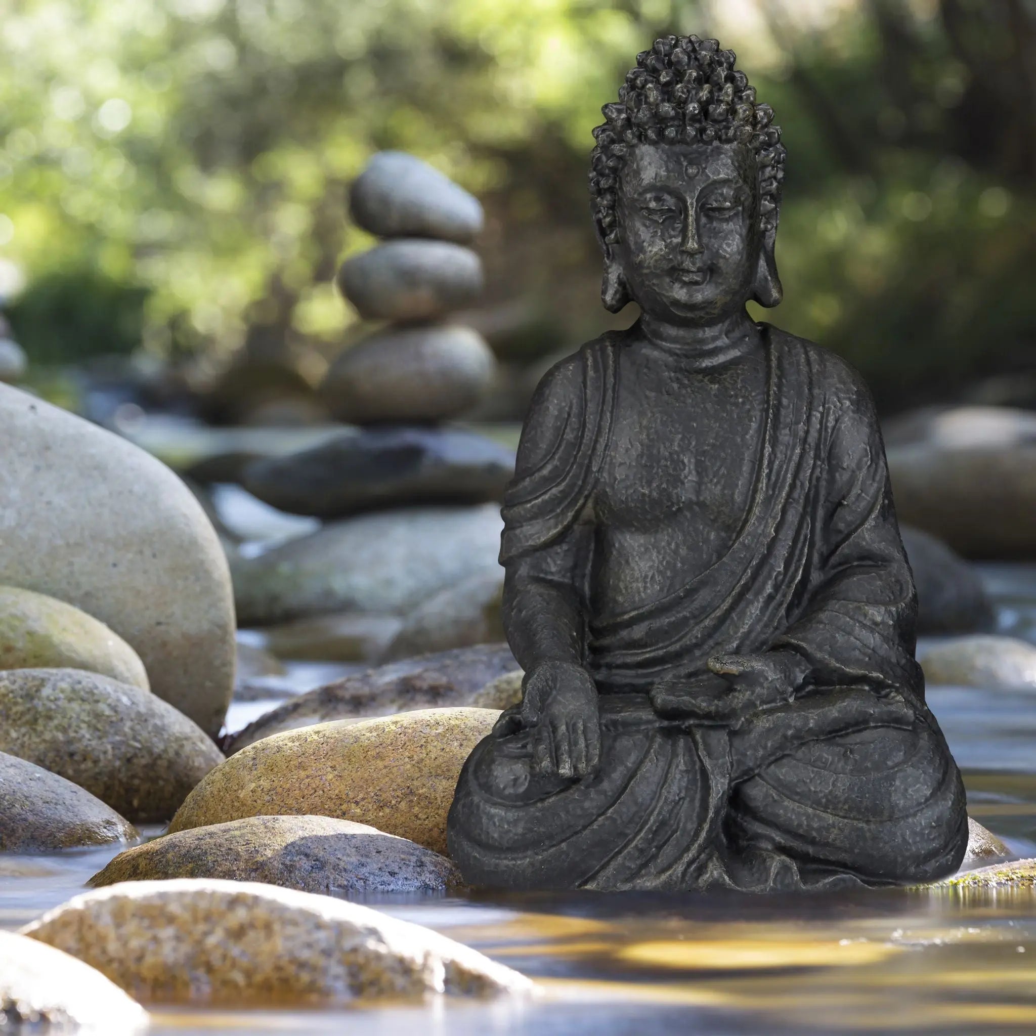 Buddha Figur sitzend 40cm Anthrazit von Relaxdays