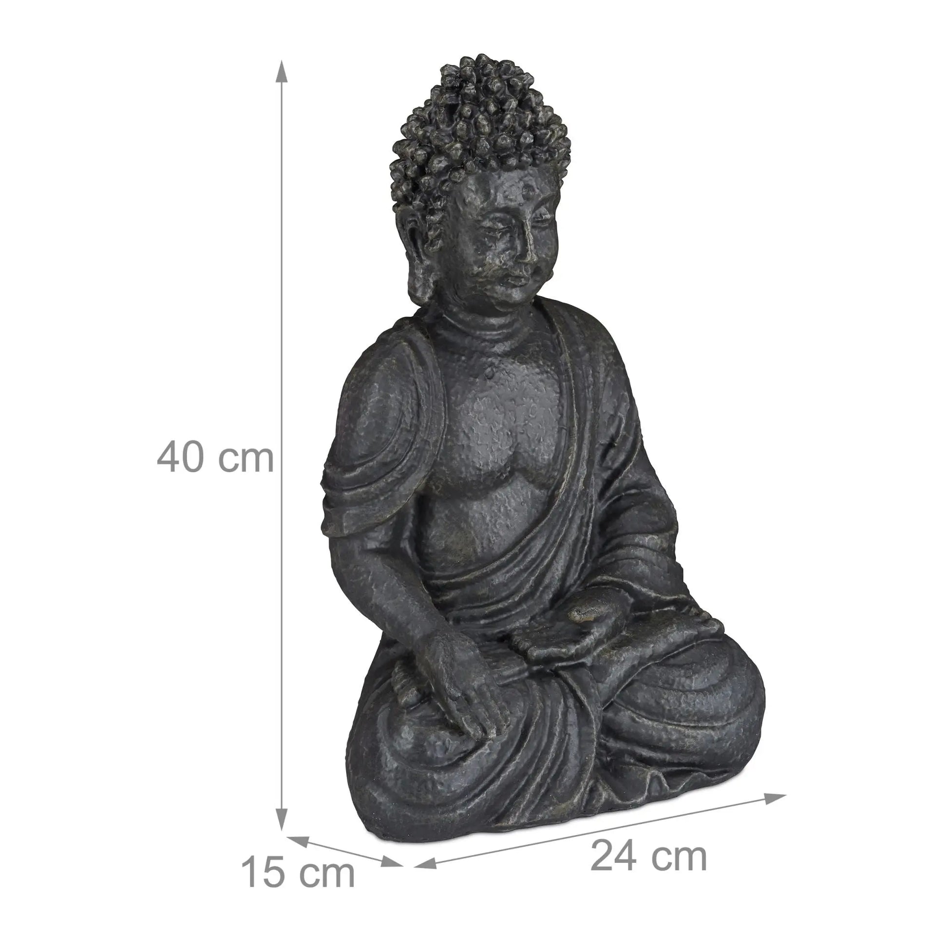 Buddha Figur sitzend 40cm Anthrazit von Relaxdays