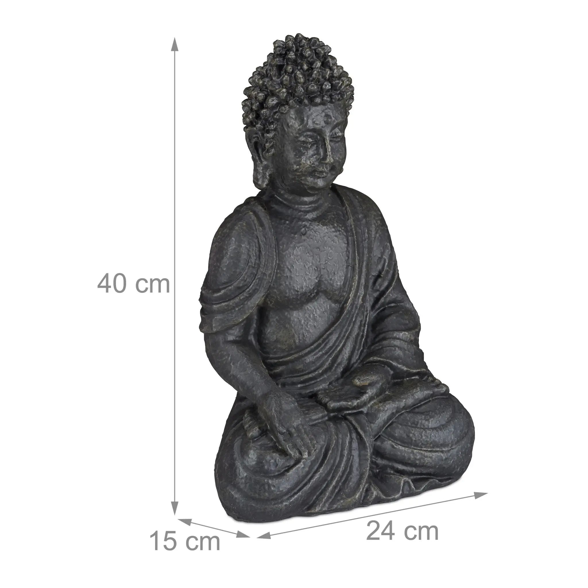 Buddha Figur sitzend 40cm Anthrazit von Relaxdays