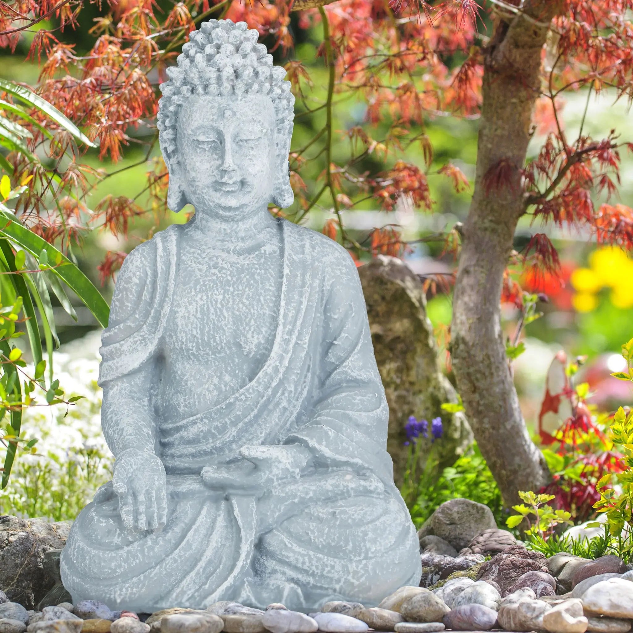 Buddha Figur sitzend 40cm Grau von Relaxdays