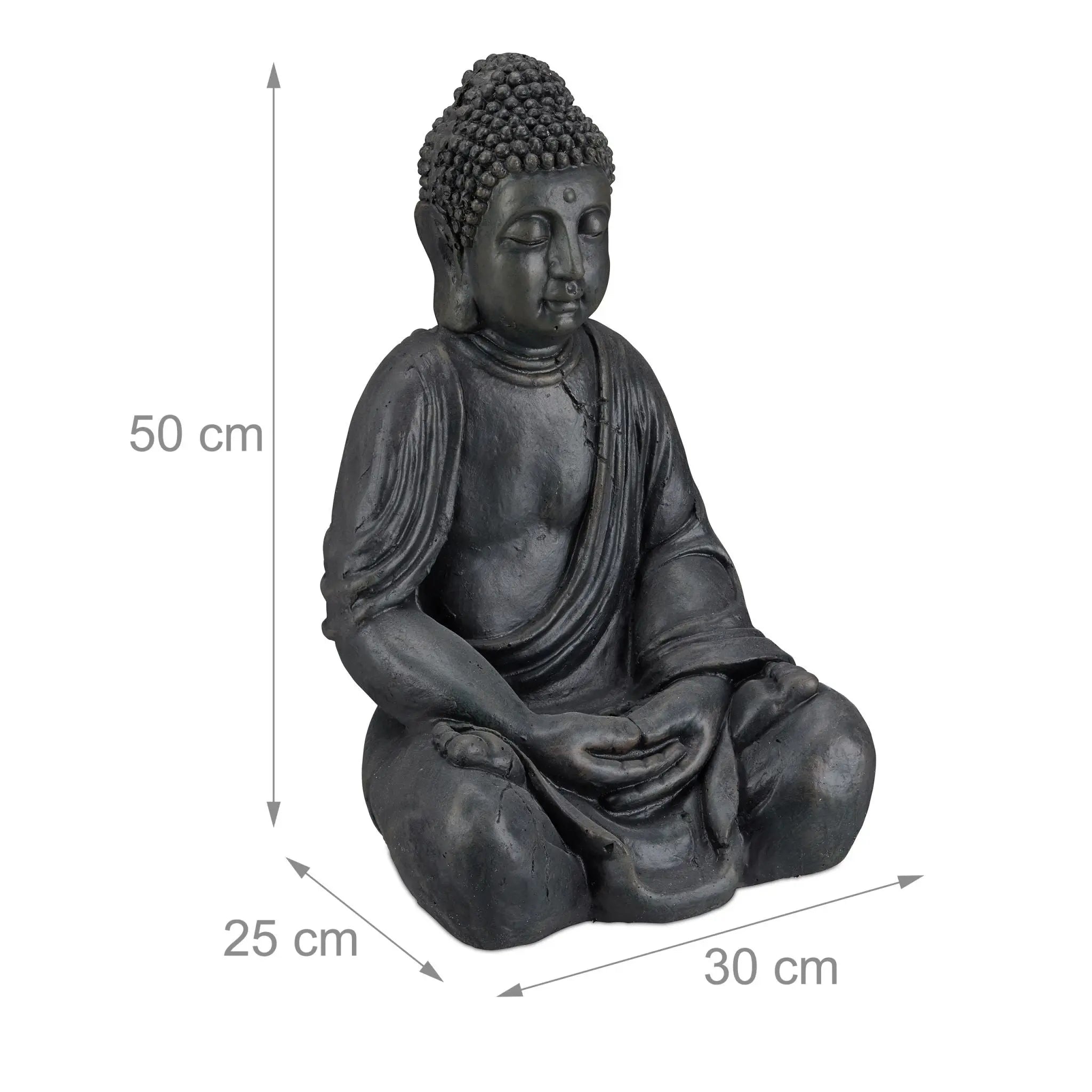 Buddha Figur 50cm Anthrazit von Relaxdays