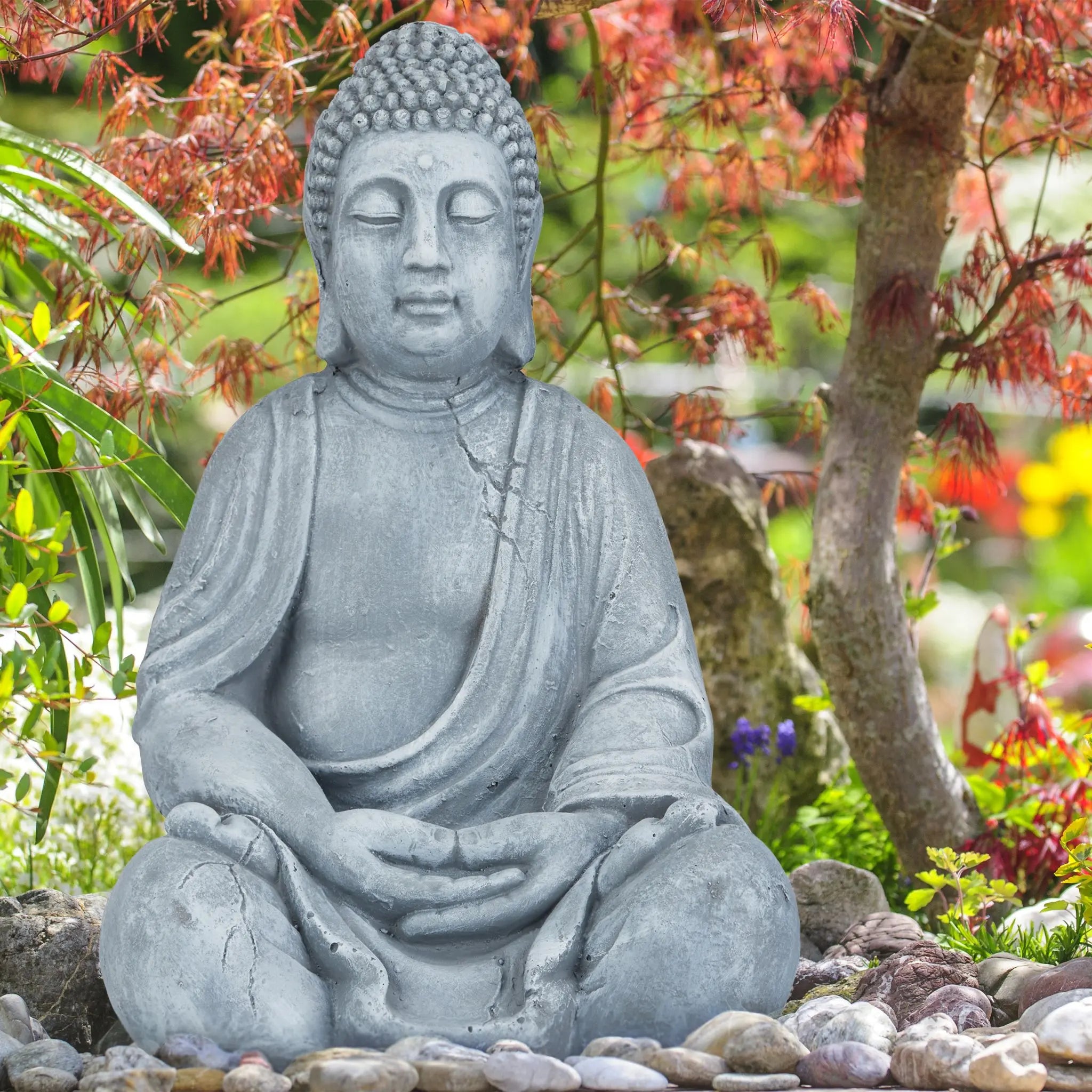 Buddha Figur 50cm Anthrazit von Relaxdays