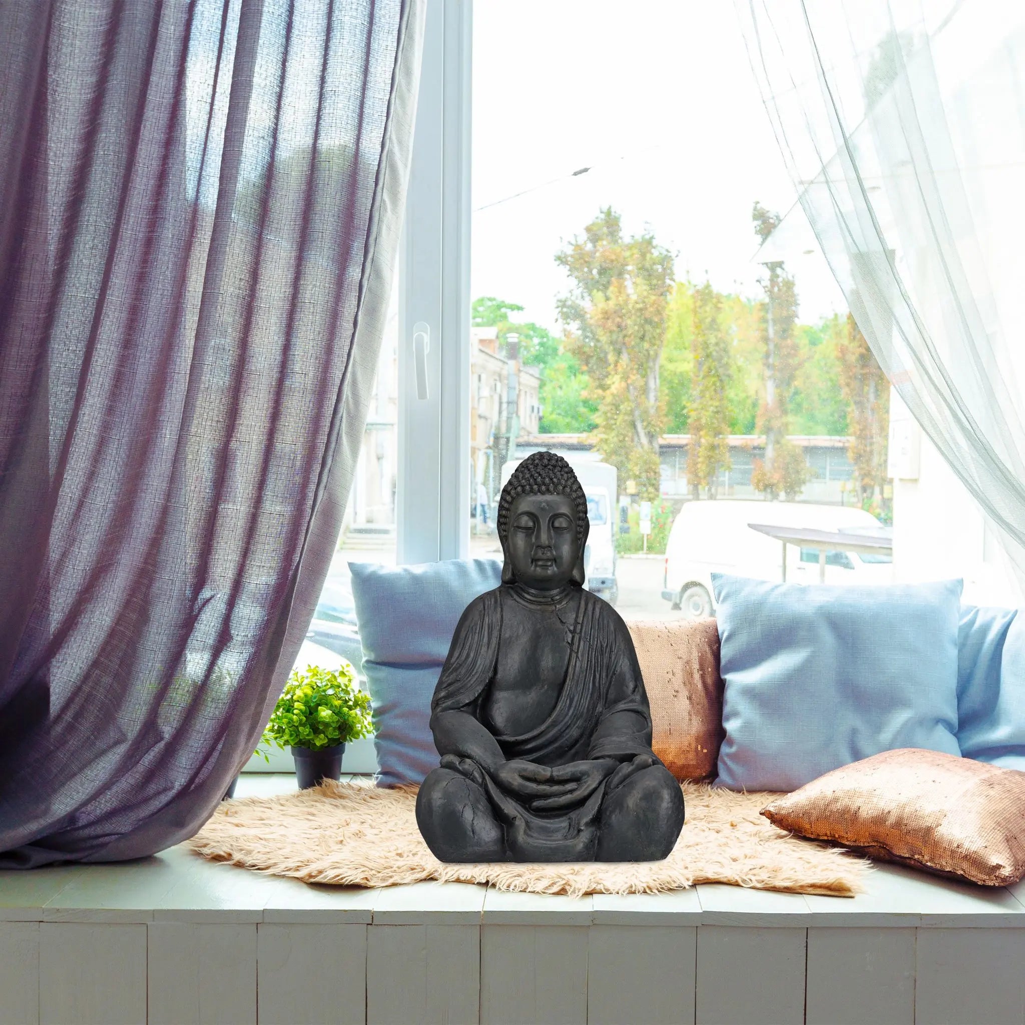 Buddha Figur 50cm Grau von Relaxdays