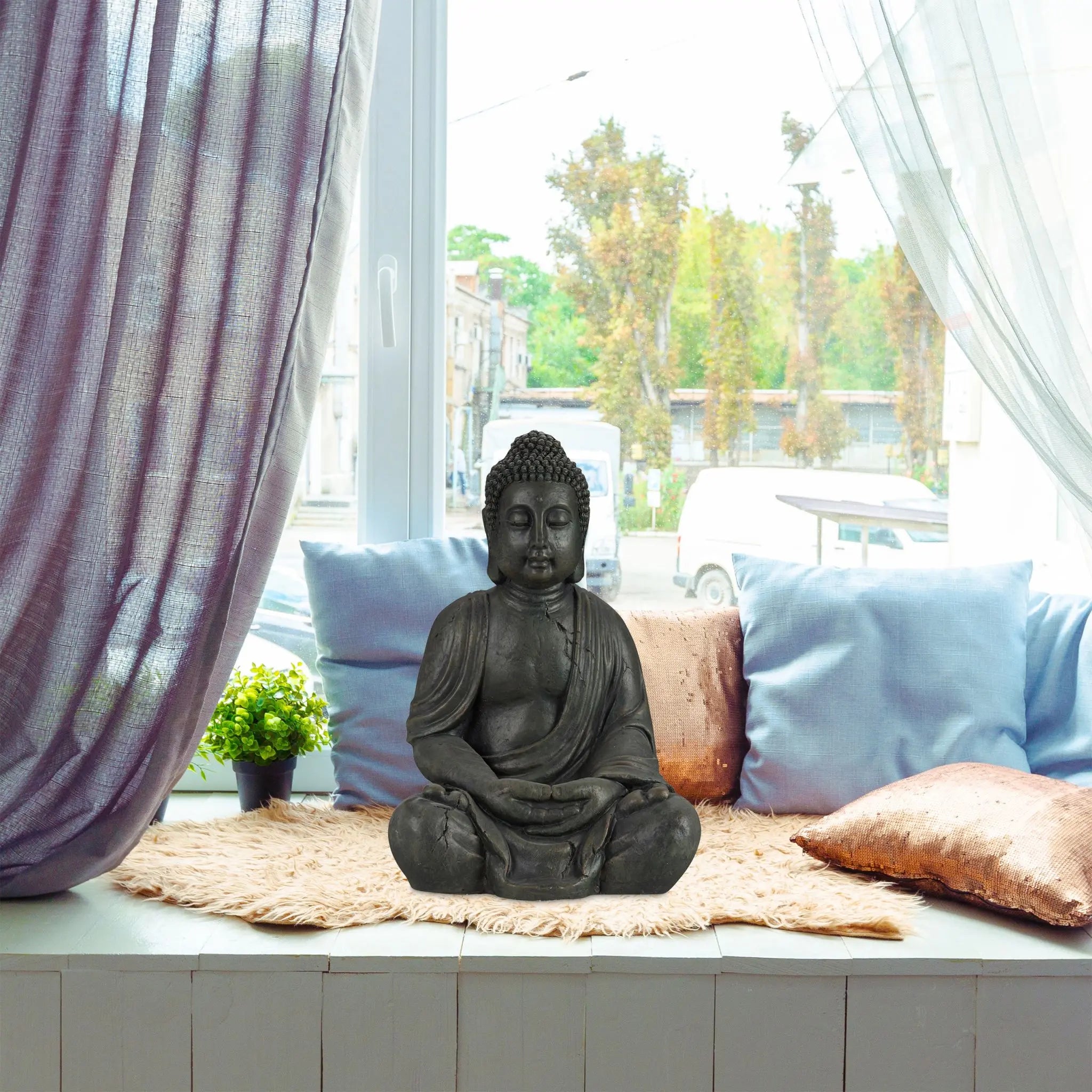 Buddha Figur 70cm Anthrazit von Relaxdays