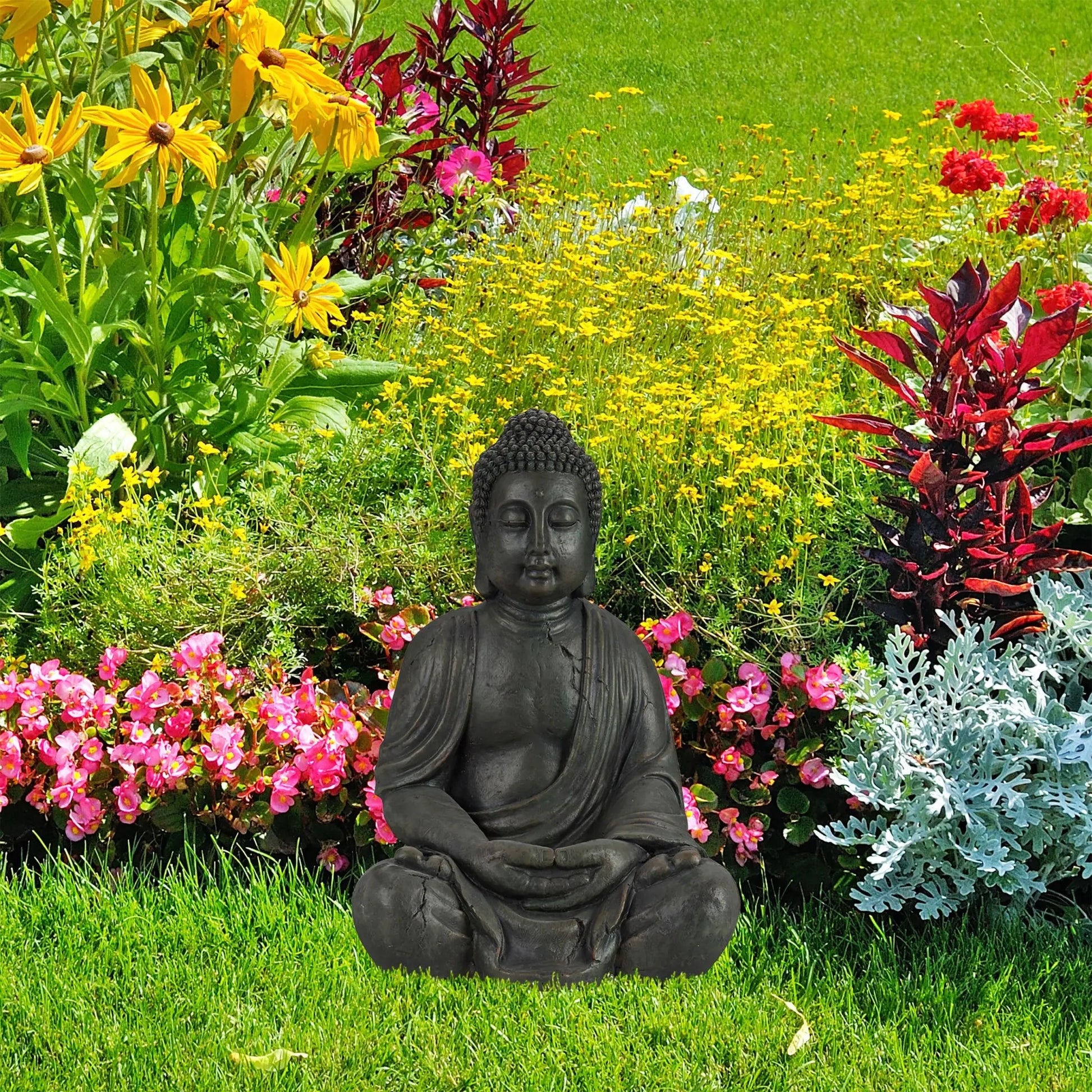 Buddha Figur 70cm Anthrazit von Relaxdays