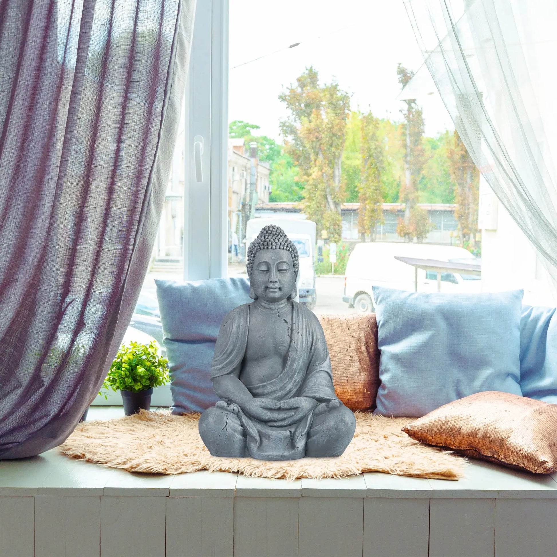 Buddha Figur 70cm Grau von Relaxdays