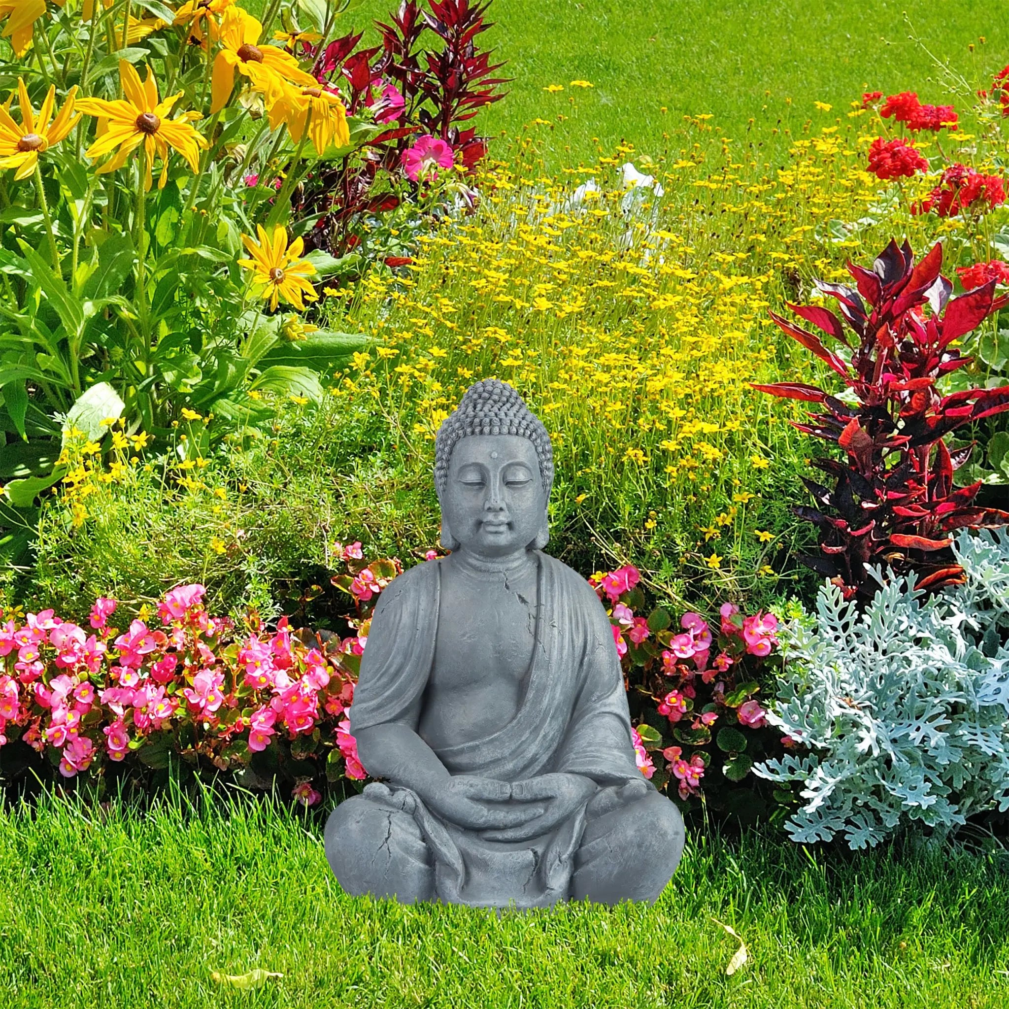 Buddha Figur 70cm Grau von Relaxdays
