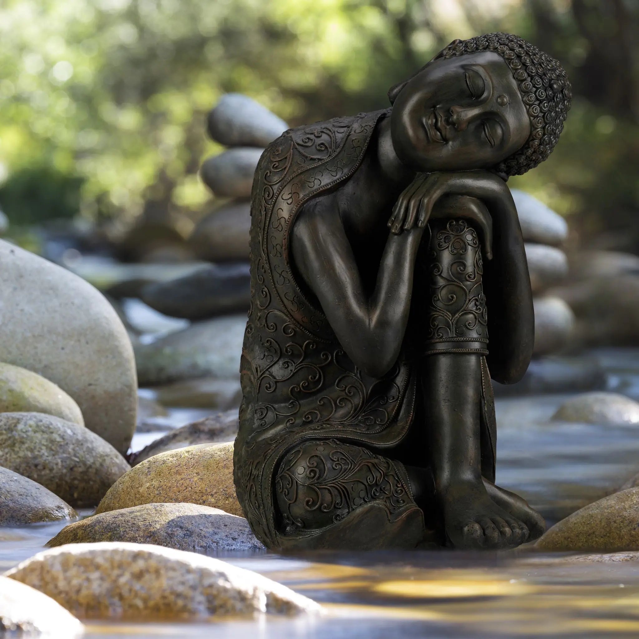 Buddha Figur geneigter Kopf 60cm Anthrazit von Relaxdays