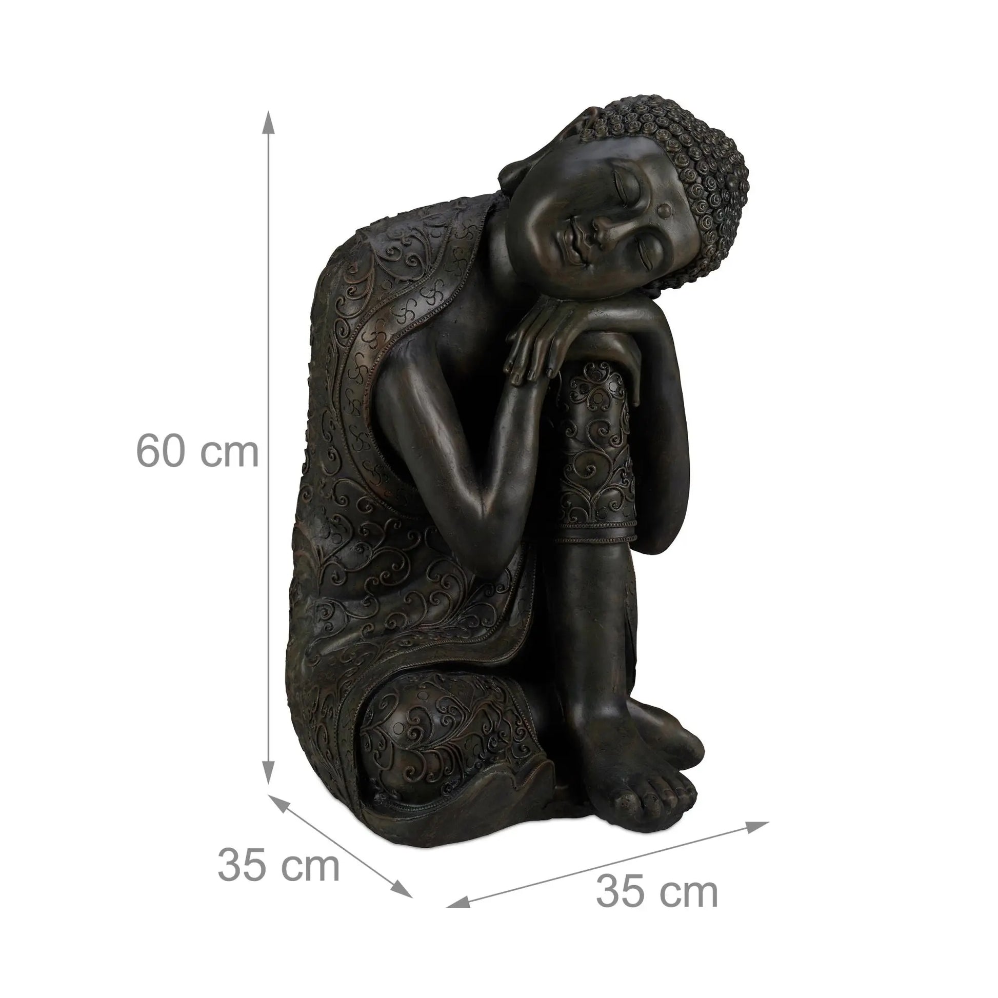 Buddha Figur geneigter Kopf 60cm Anthrazit von Relaxdays