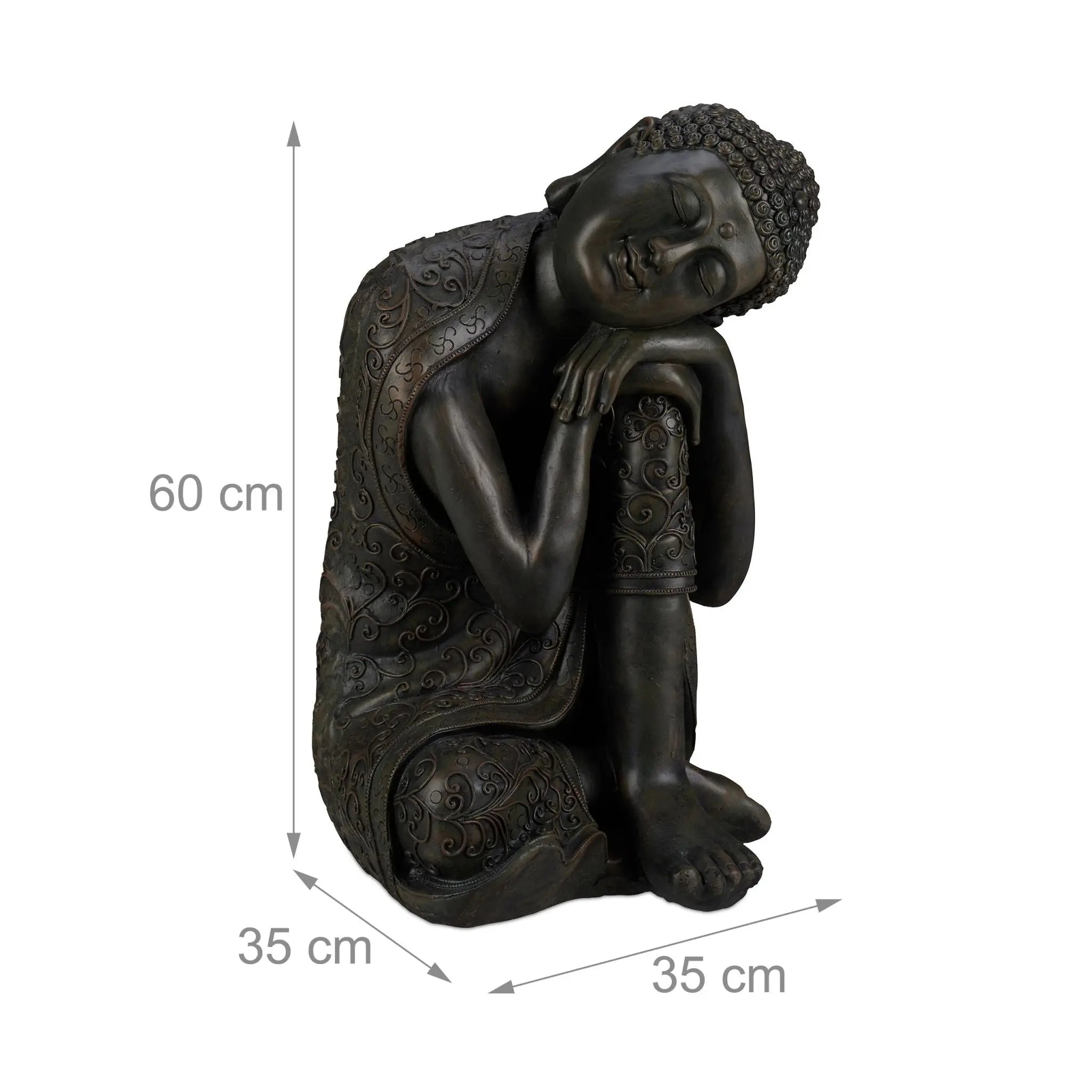 Buddha Figur geneigter Kopf 60cm Anthrazit von Relaxdays