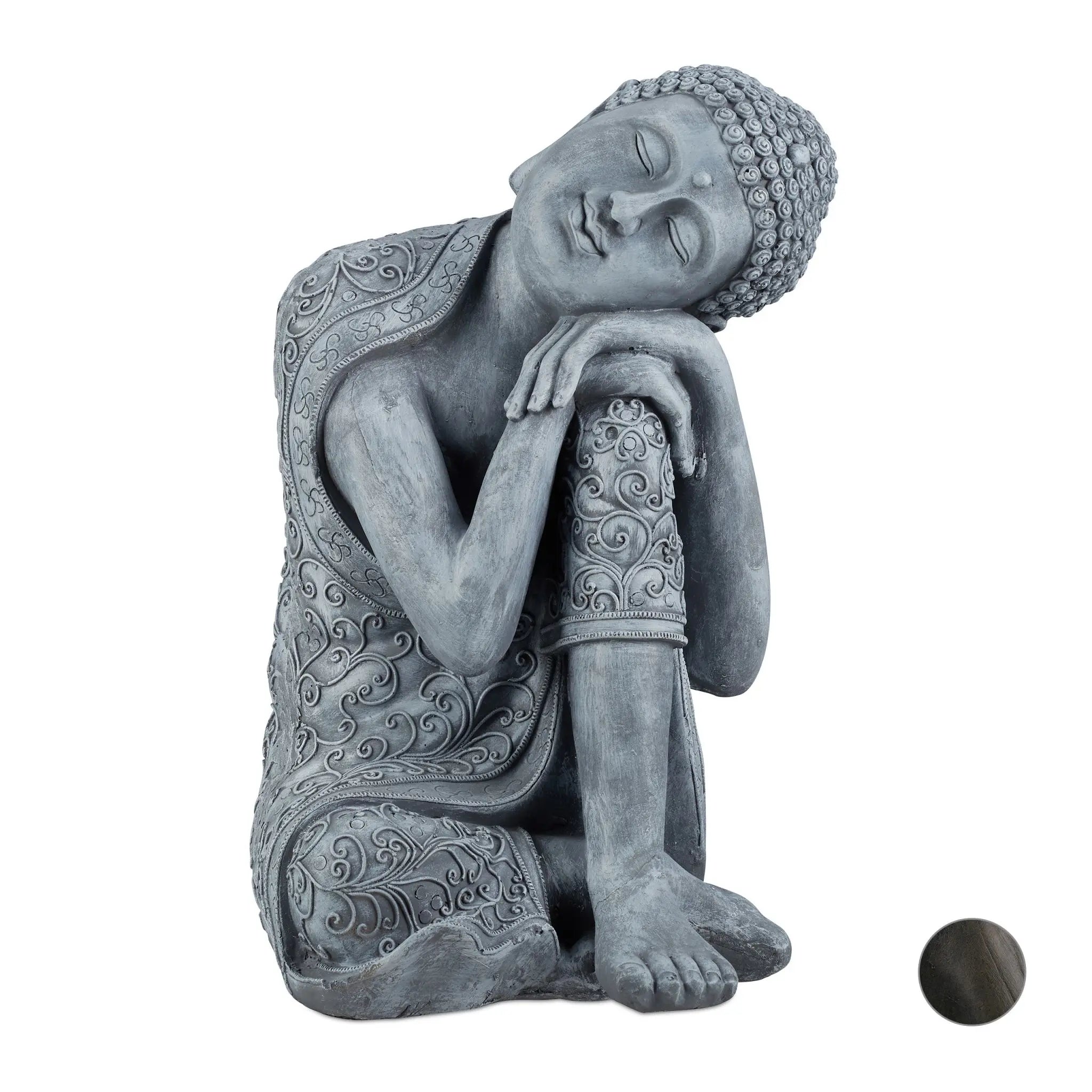 Buddha Figur geneigter Kopf 60cm Grau von Relaxdays