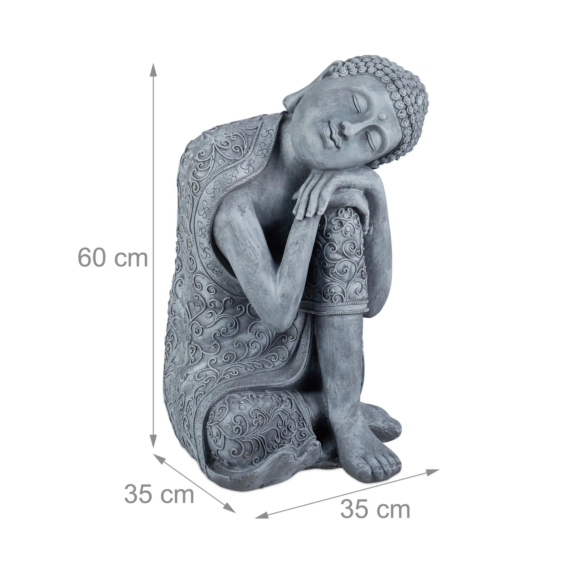 Buddha Figur geneigter Kopf 60cm Grau von Relaxdays