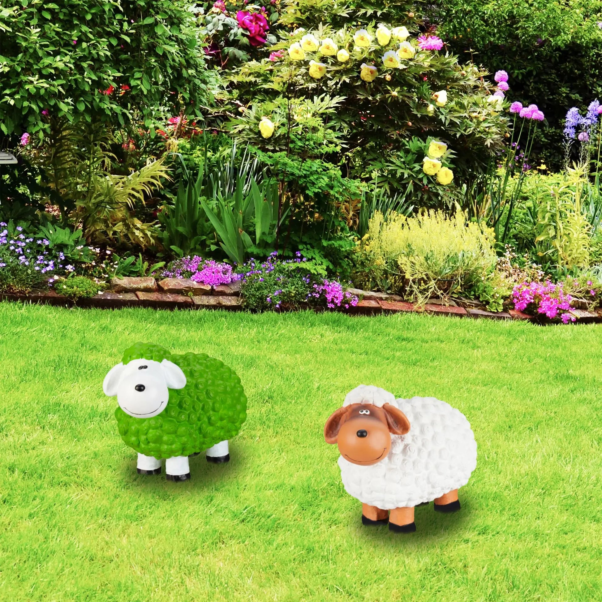 Gartenfigur Schaf Weiss-Hellbraun-Schwarz von Relaxdays