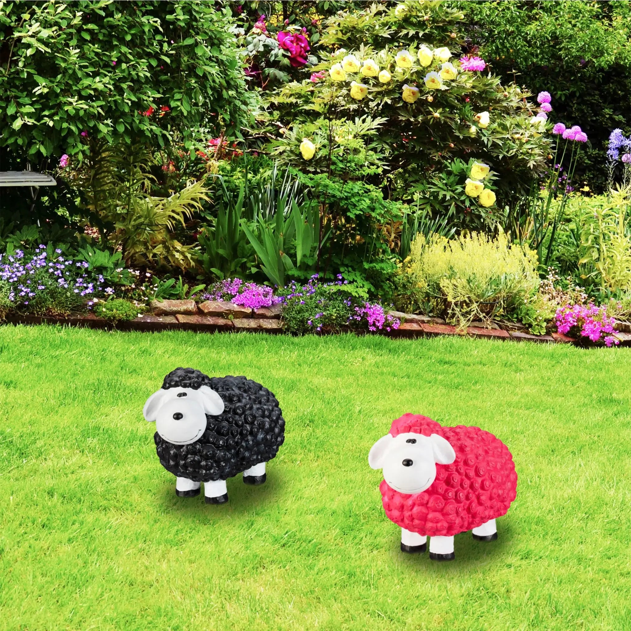 Gartenfigur Schaf Weiss-Pink-Schwarz von Relaxdays