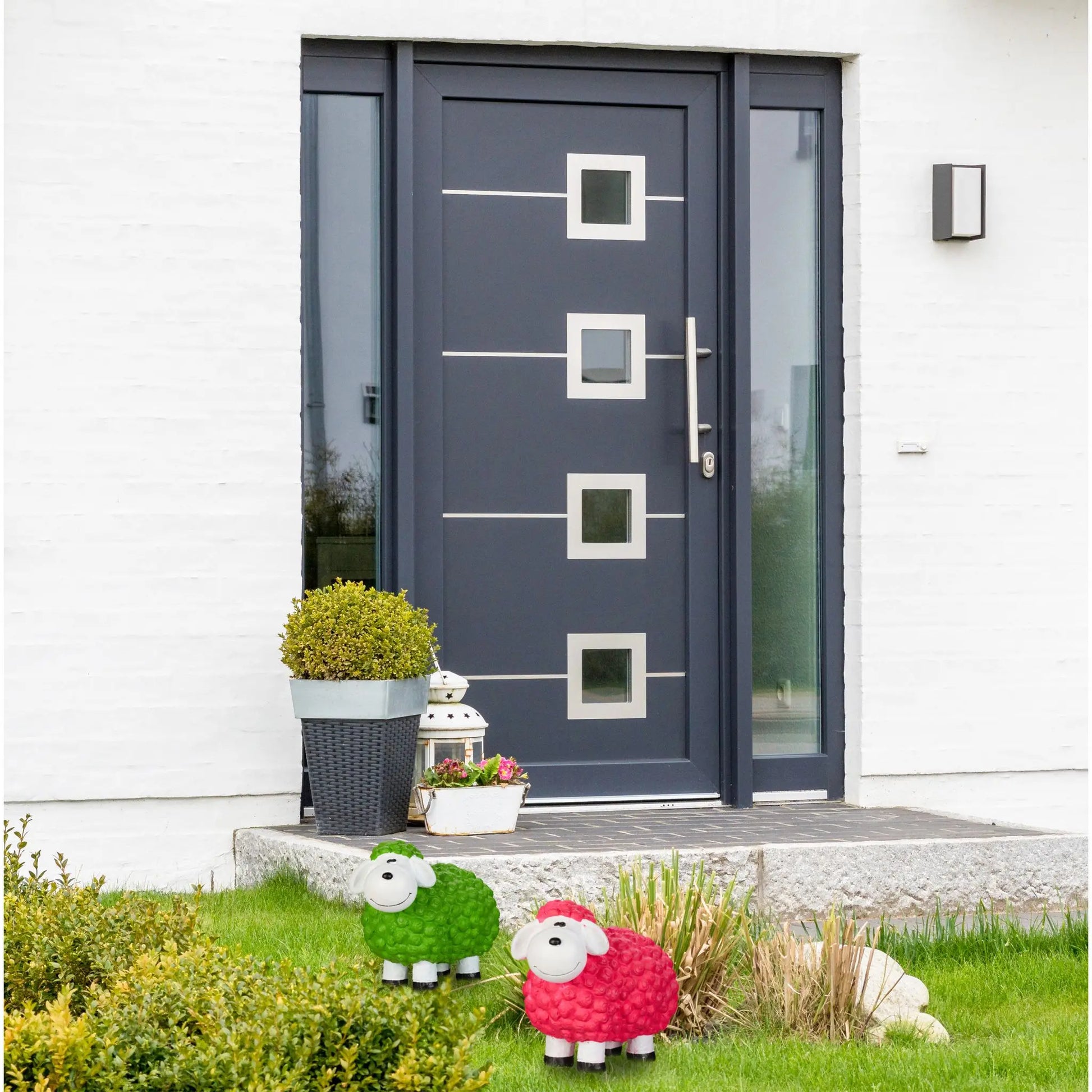 Gartenfigur Schaf Weiss-Pink-Schwarz von Relaxdays