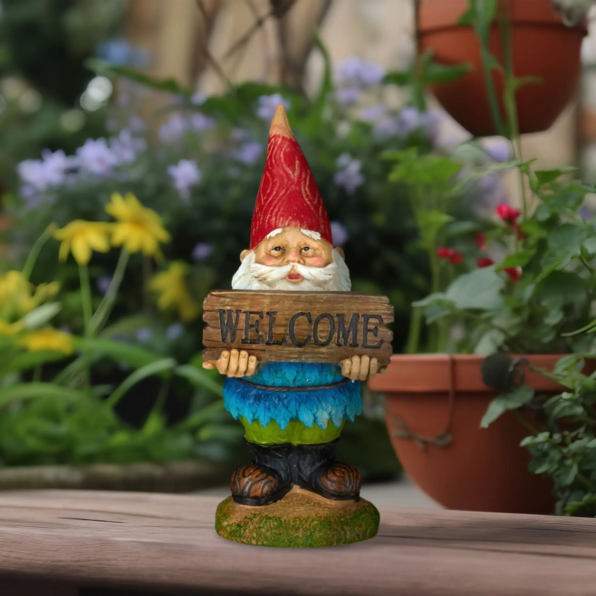 Gartenzwerg Welcome Grün-Hellblau-Rot von Relaxdays