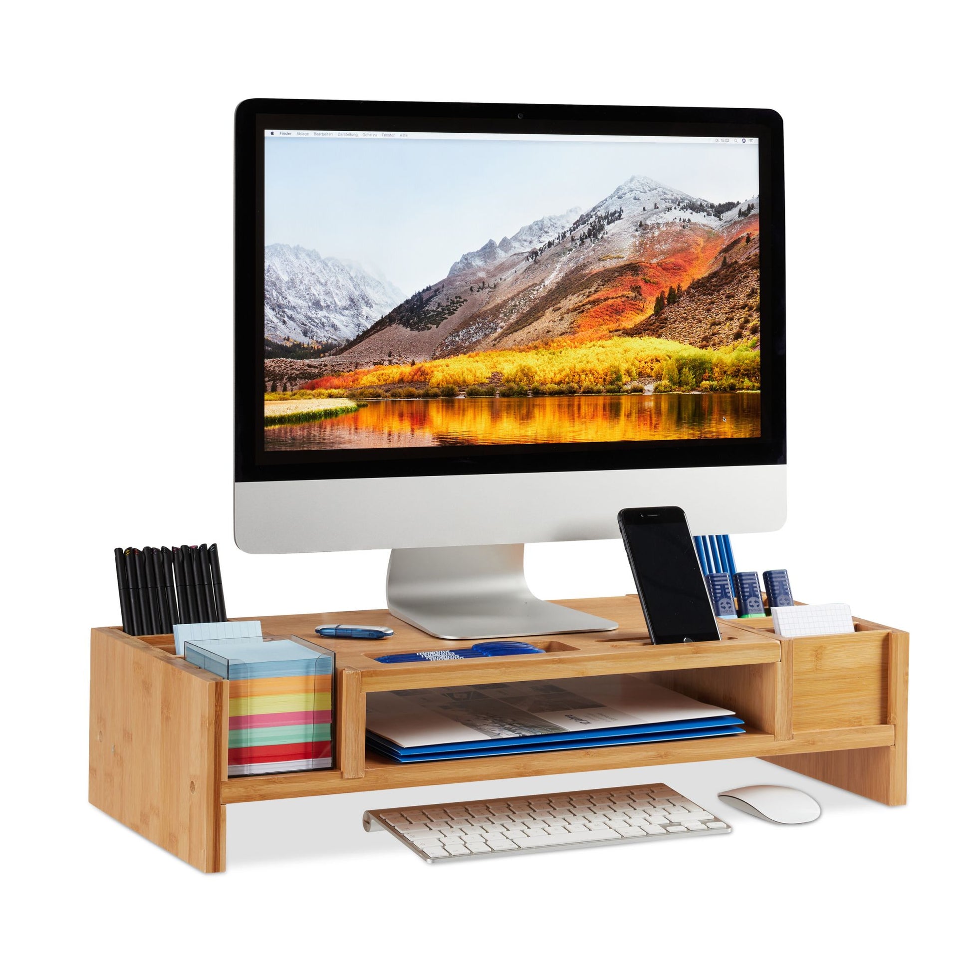 Monitorständer mit Staufächern Hellbraun von Relaxdays