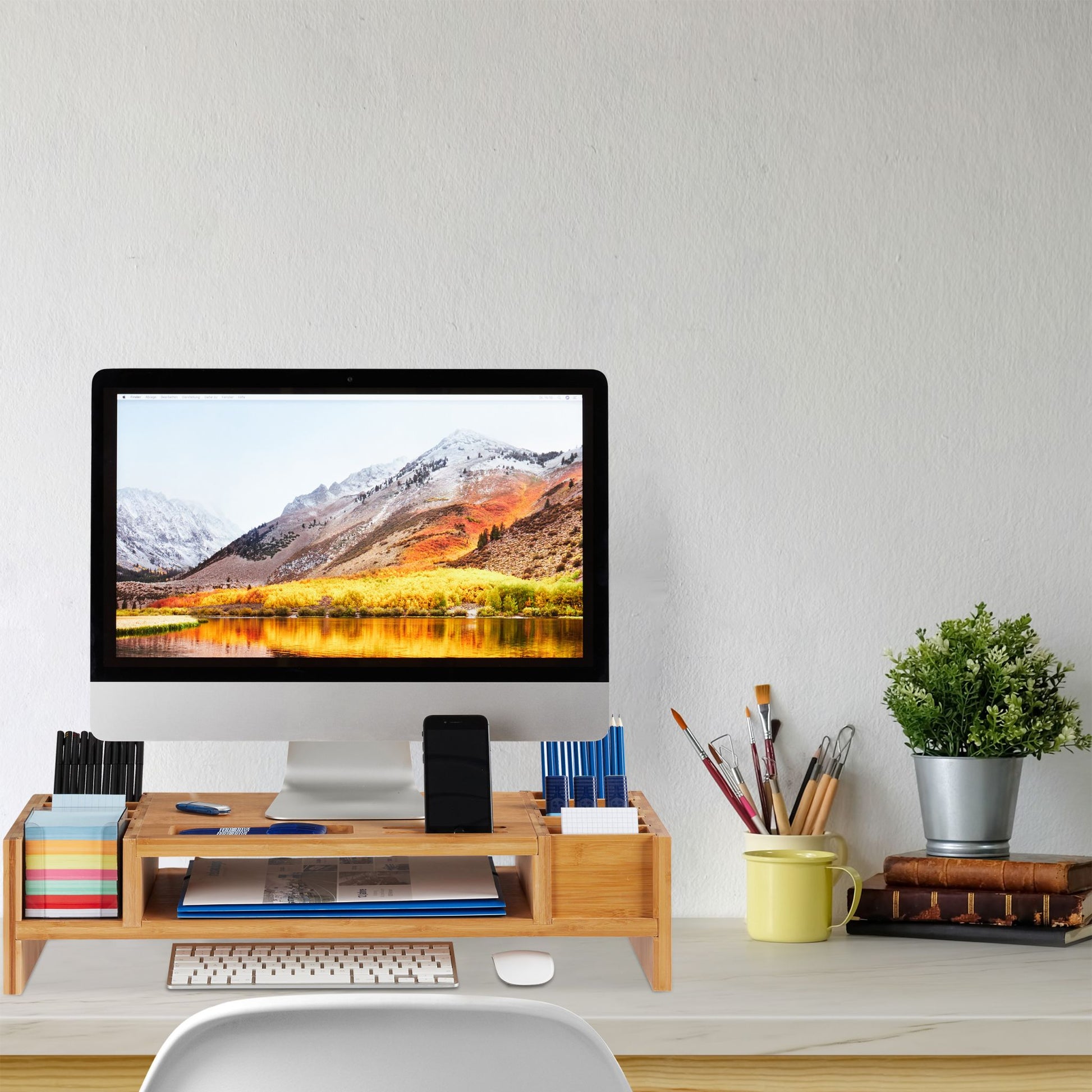 Monitorständer mit Staufächern Hellbraun von Relaxdays