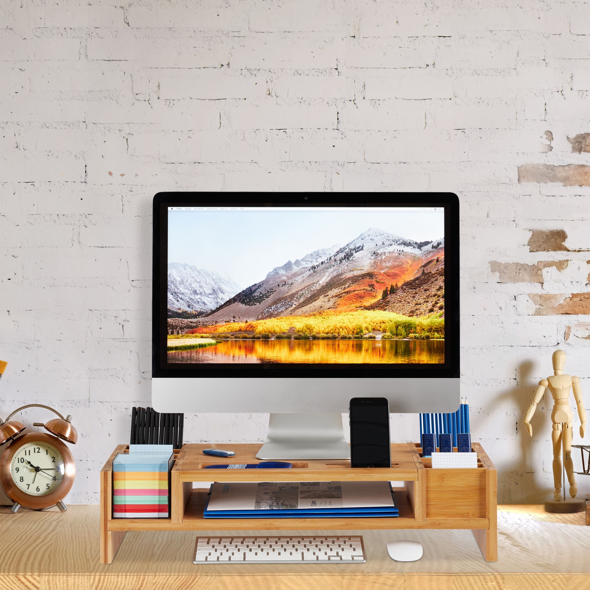 Monitorständer mit Staufächern Hellbraun von Relaxdays