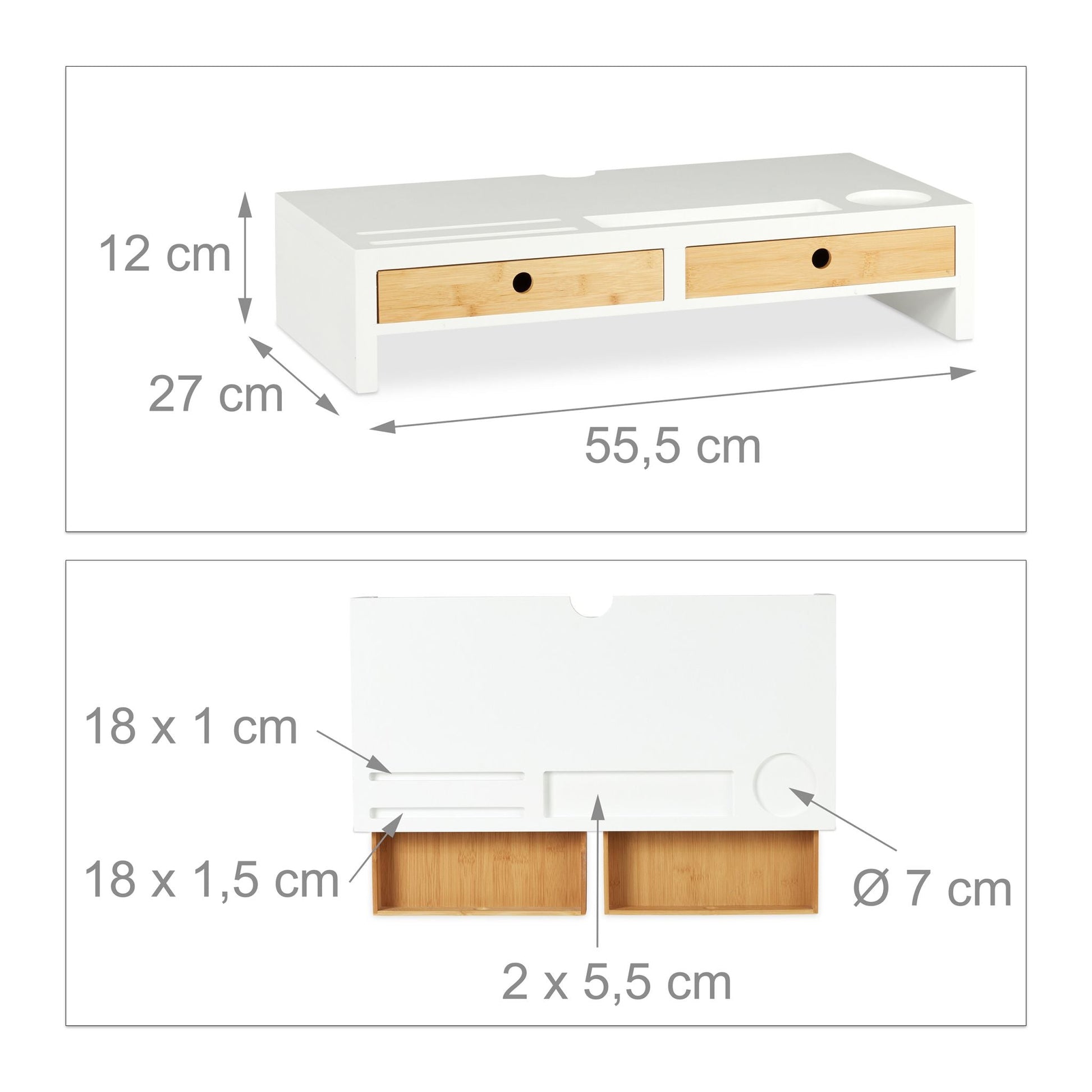 Monitorständer Weiss mit Schubladen Weiss-Hellbraun von Relaxdays