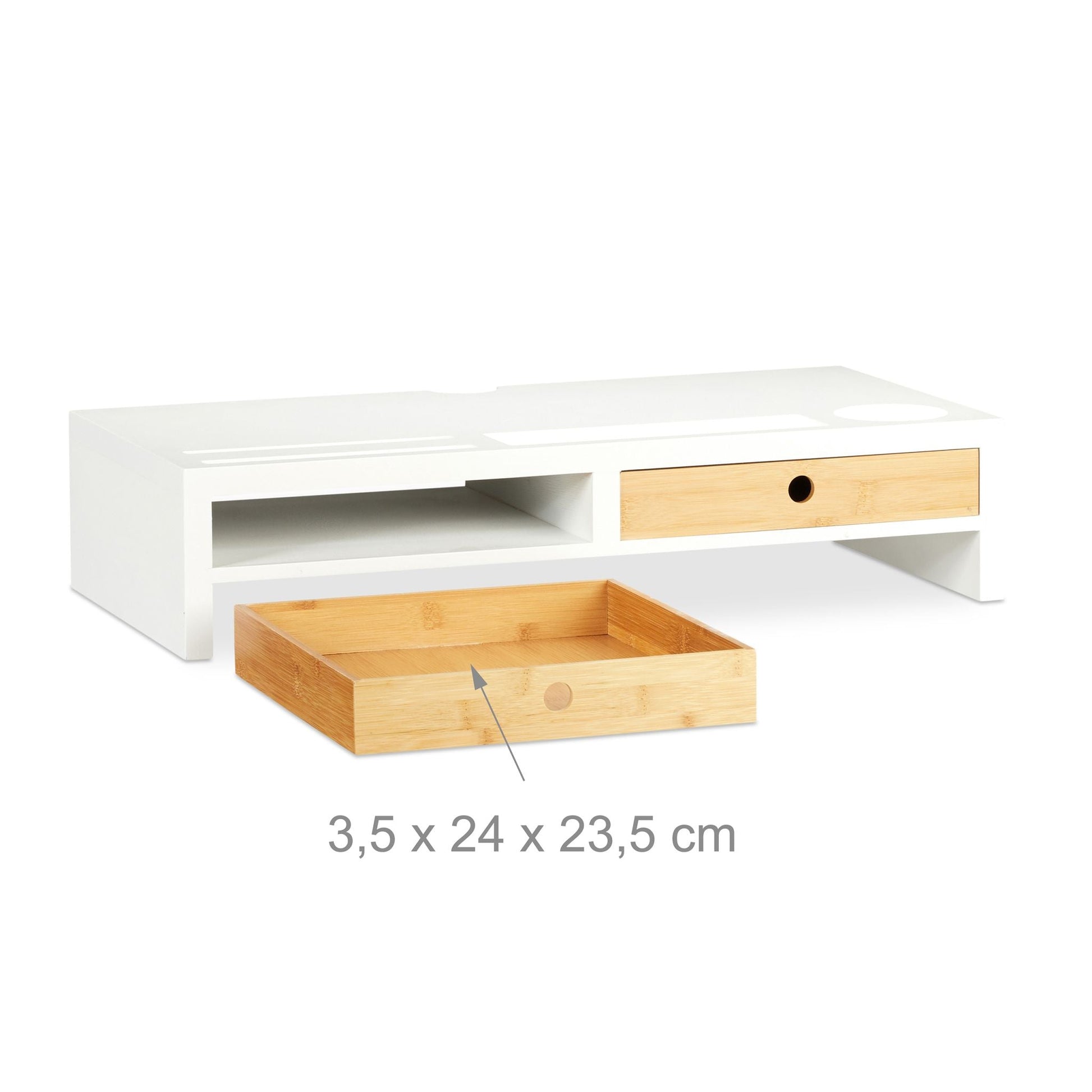Monitorständer Weiss mit Schubladen Weiss-Hellbraun von Relaxdays