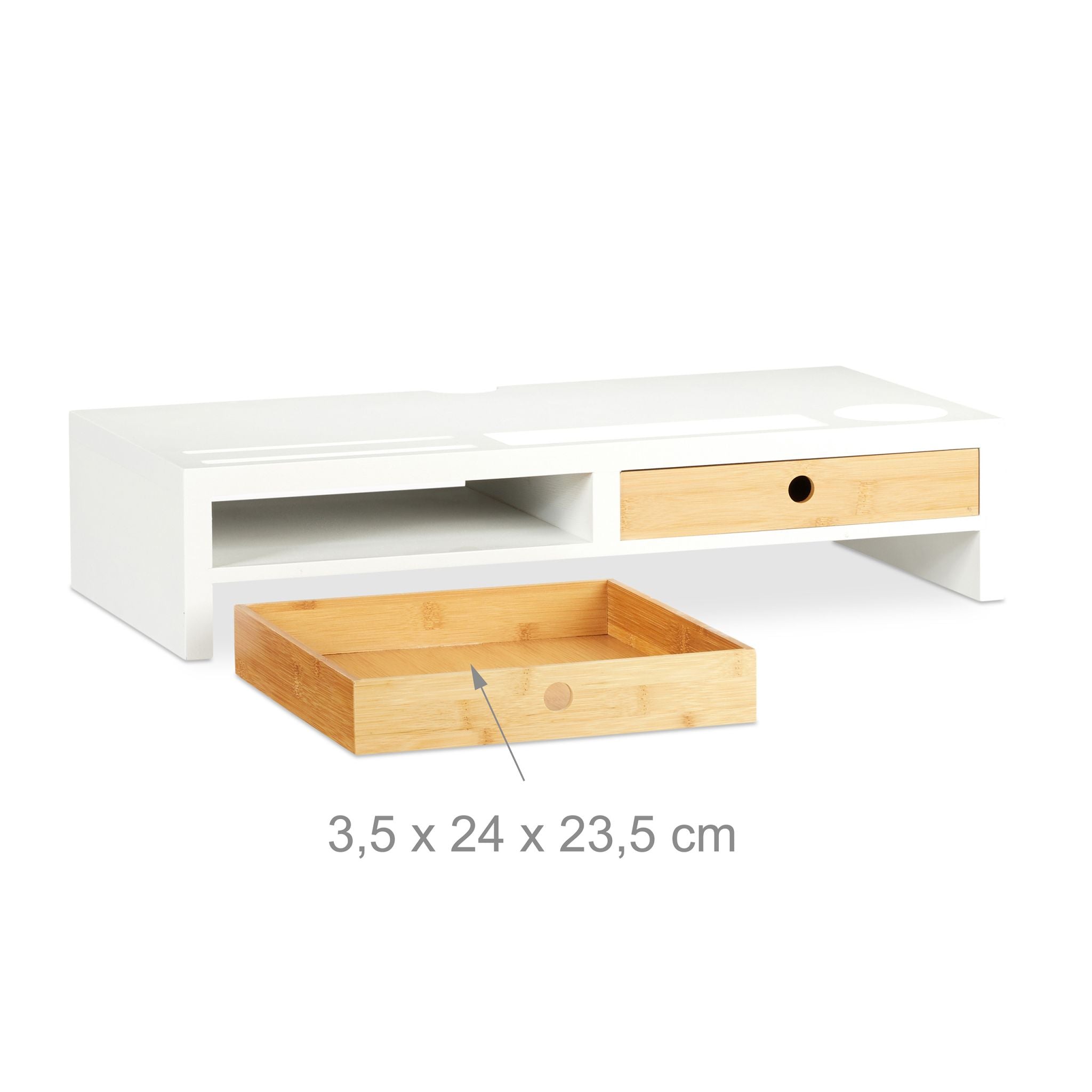 Monitorständer Weiss mit Schubladen Weiss-Hellbraun von Relaxdays