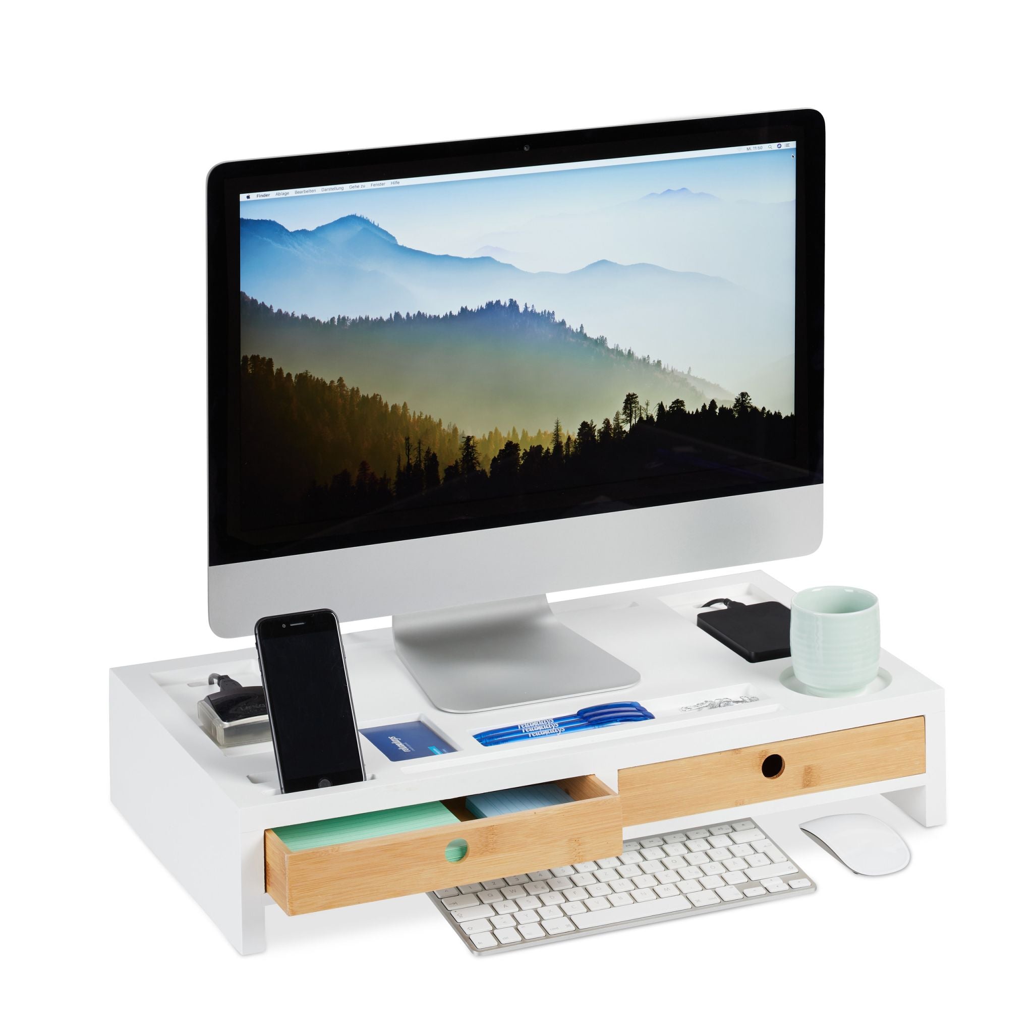 Monitorständer Organizer XL Weiss-Hellbraun von Relaxdays