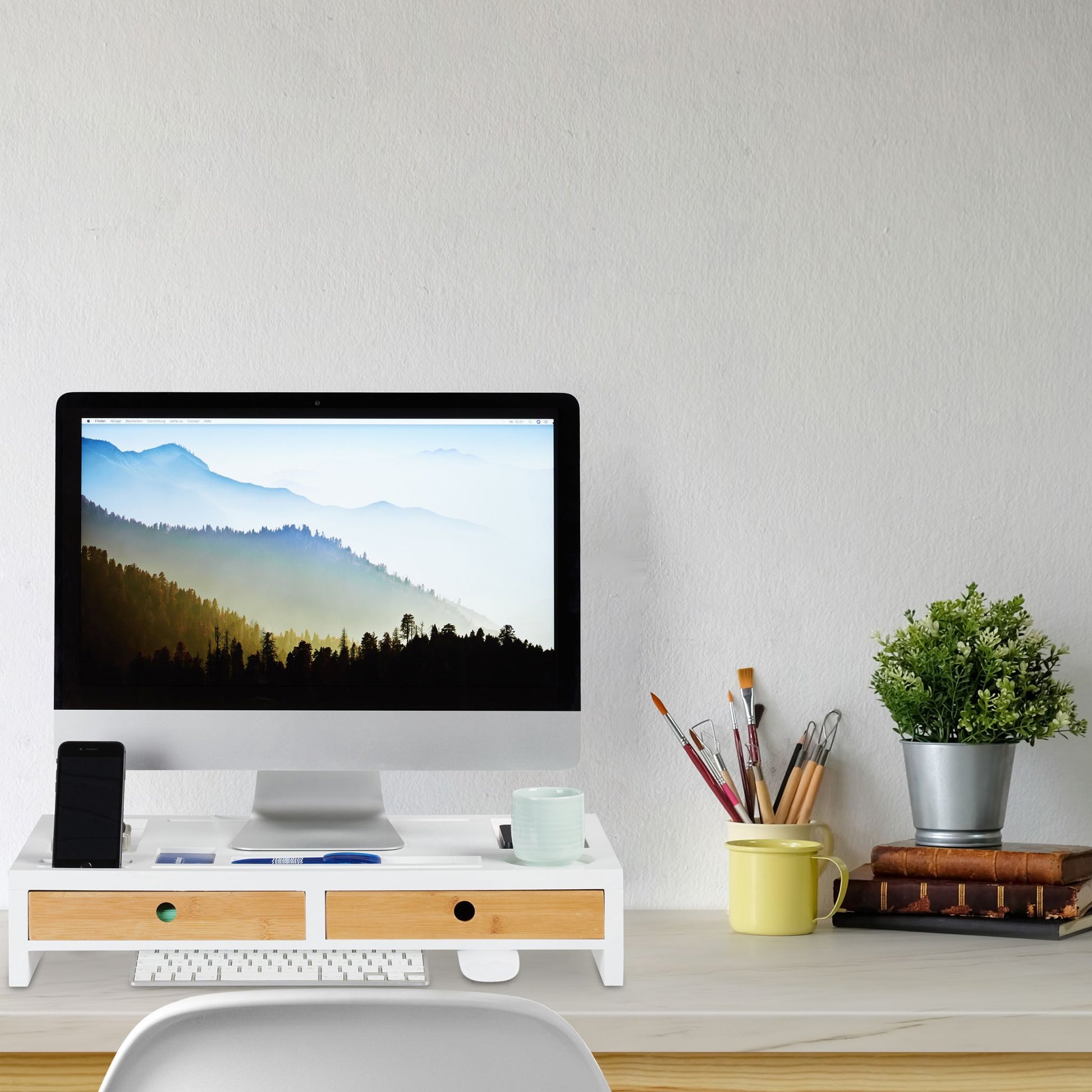 Monitorständer Organizer XL Weiss-Hellbraun von Relaxdays
