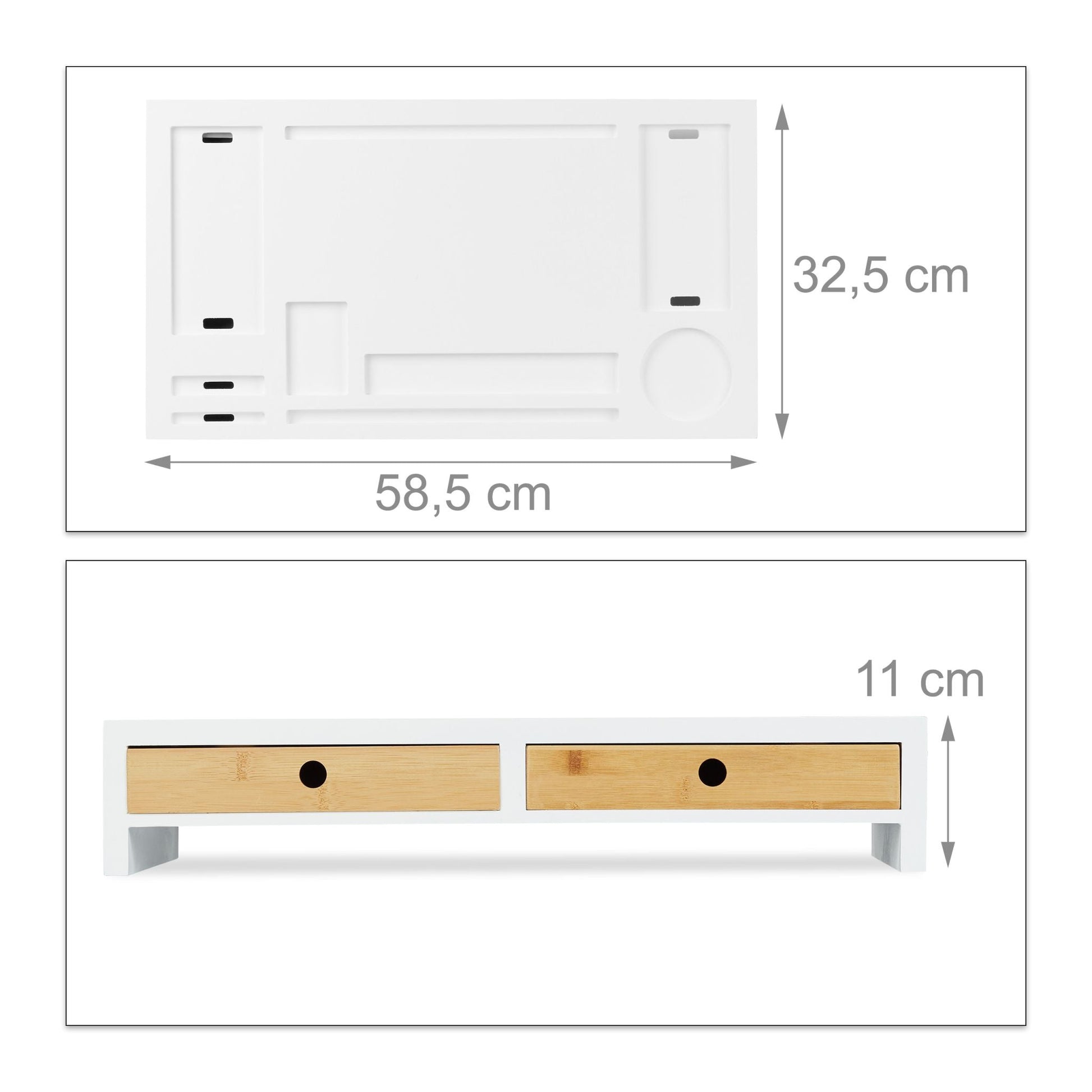 Monitorständer Organizer XL Weiss-Hellbraun von Relaxdays