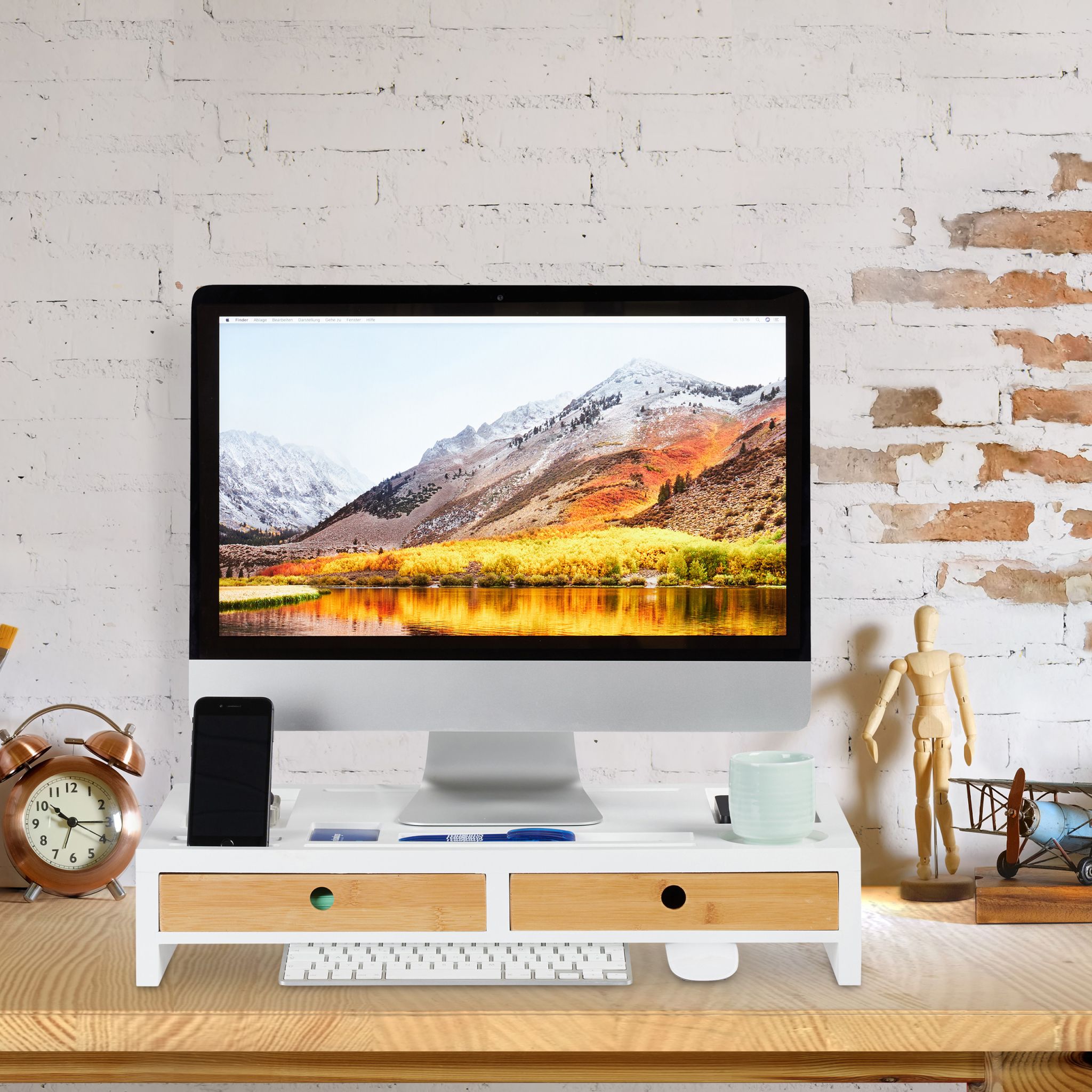 Monitorständer Organizer XL Weiss-Hellbraun von Relaxdays