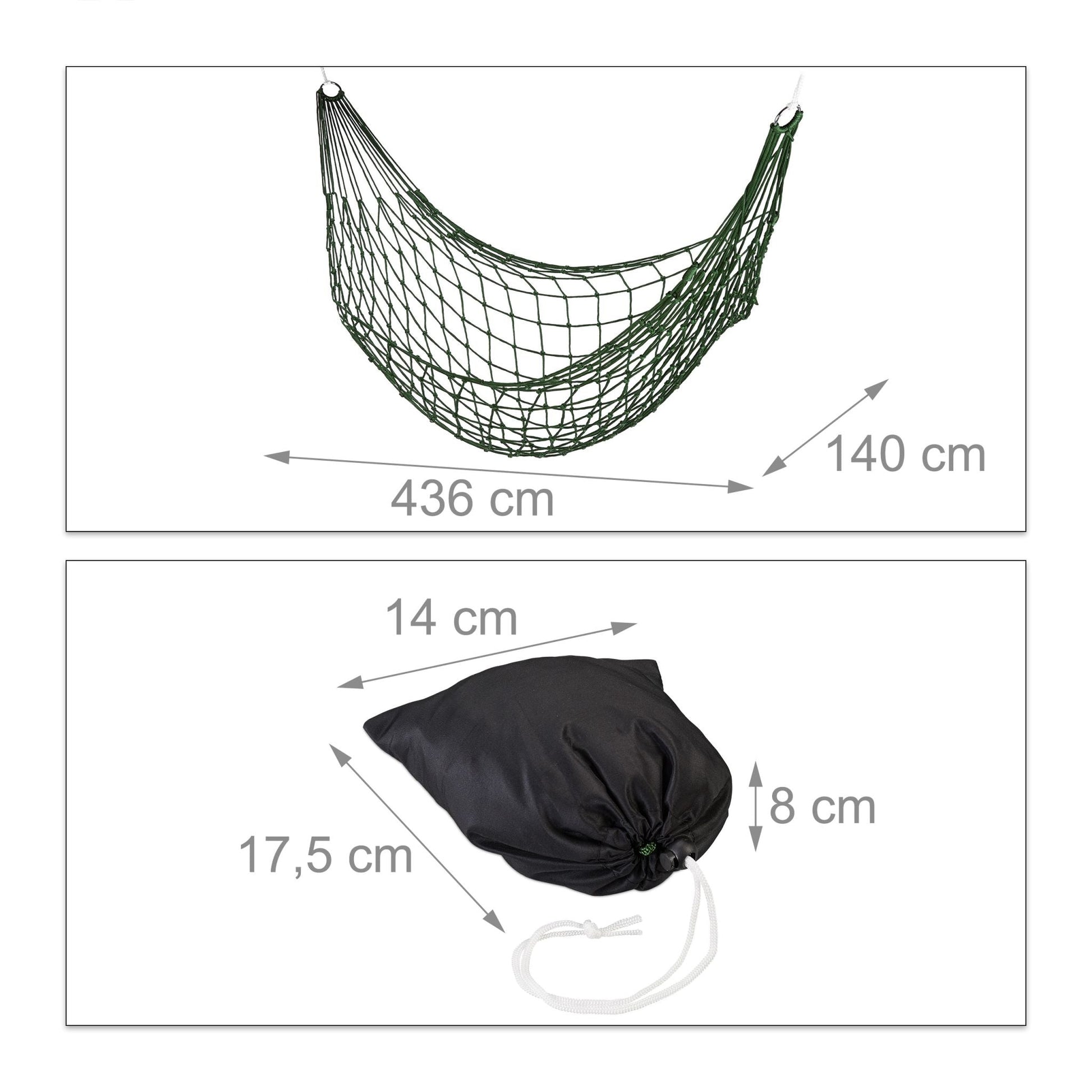 Netzhängematte für 1 Person Dunkelgrün von Relaxdays