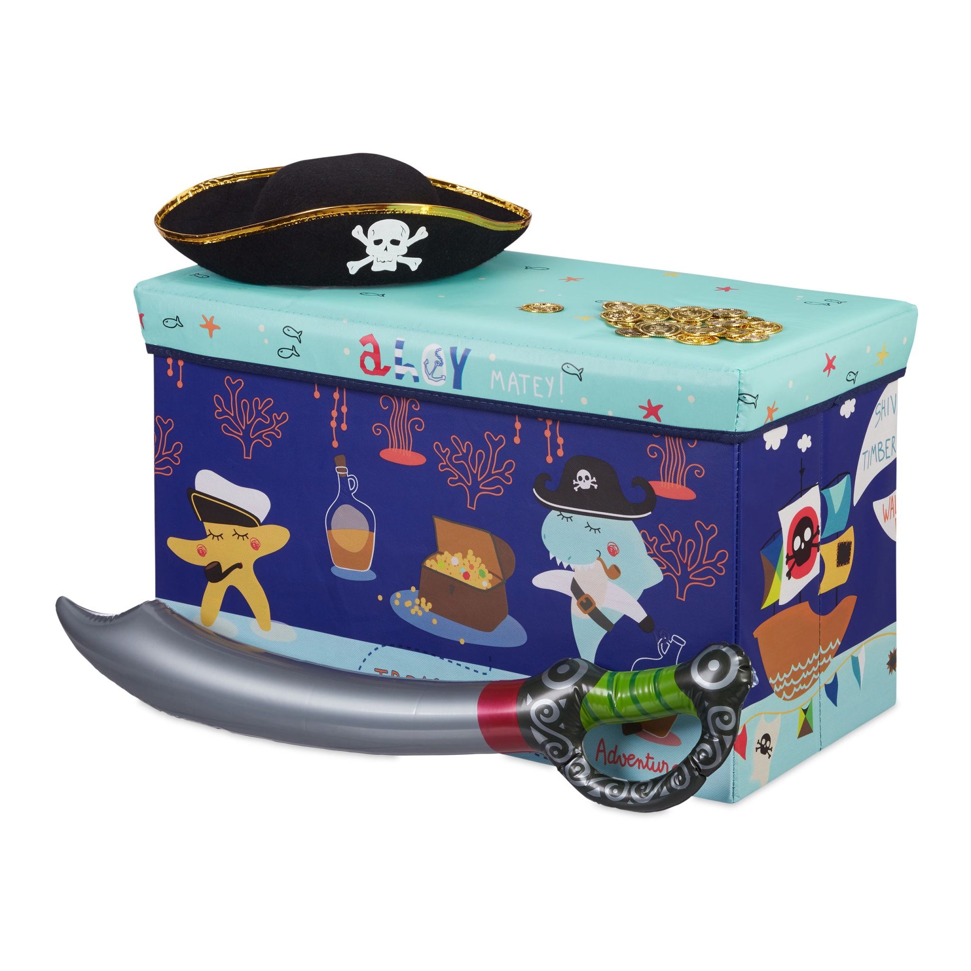 Sitzbox für Kinder Dunkelblau-Gelb-Hellblau von Relaxdays